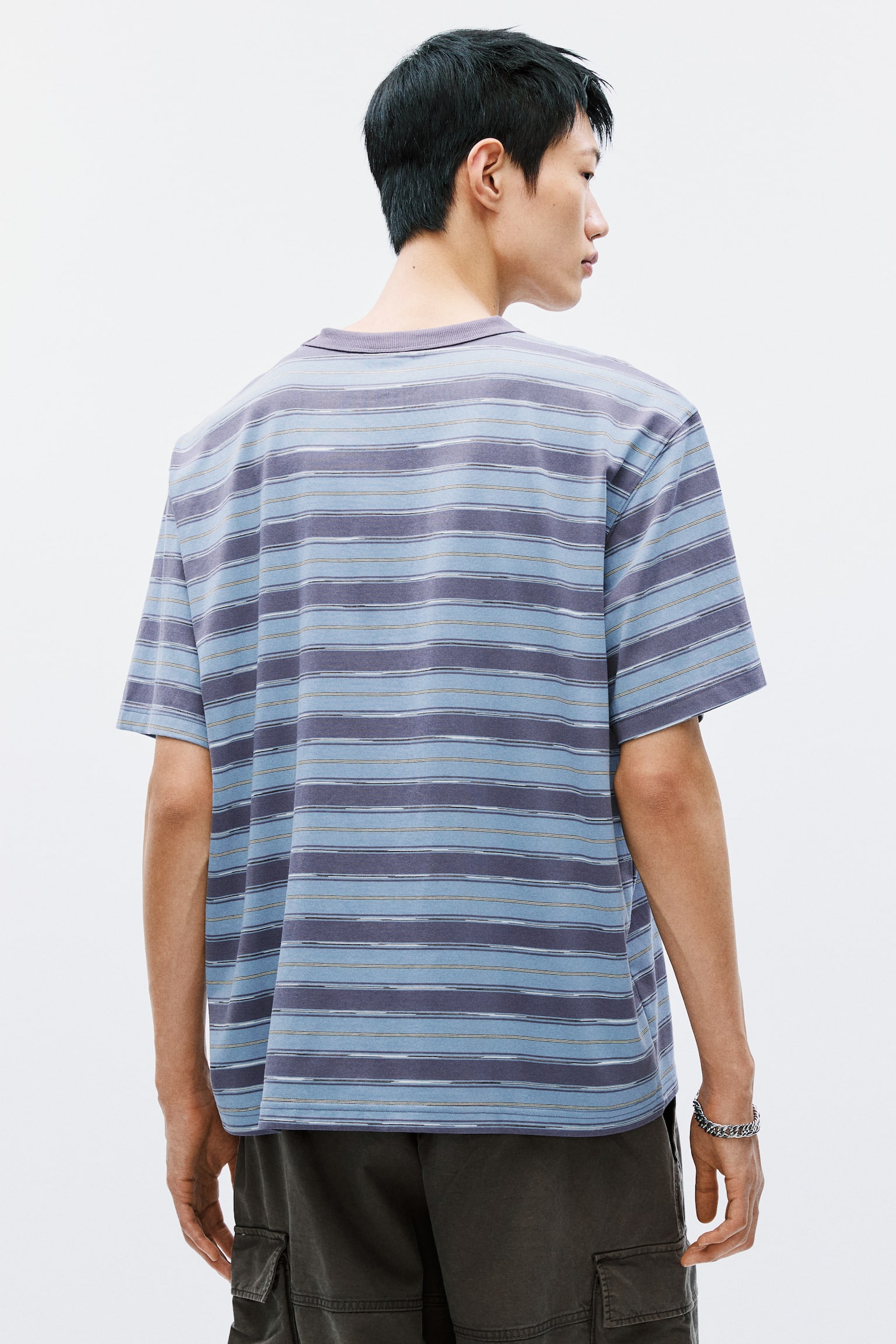 Áo thun dáng hộp in hình Loose Fit - Màu xanh dương khói nhạt/Kẻ/Màu xanh lá đậm/Kẻ/Màu trắng/Kẻ - 4