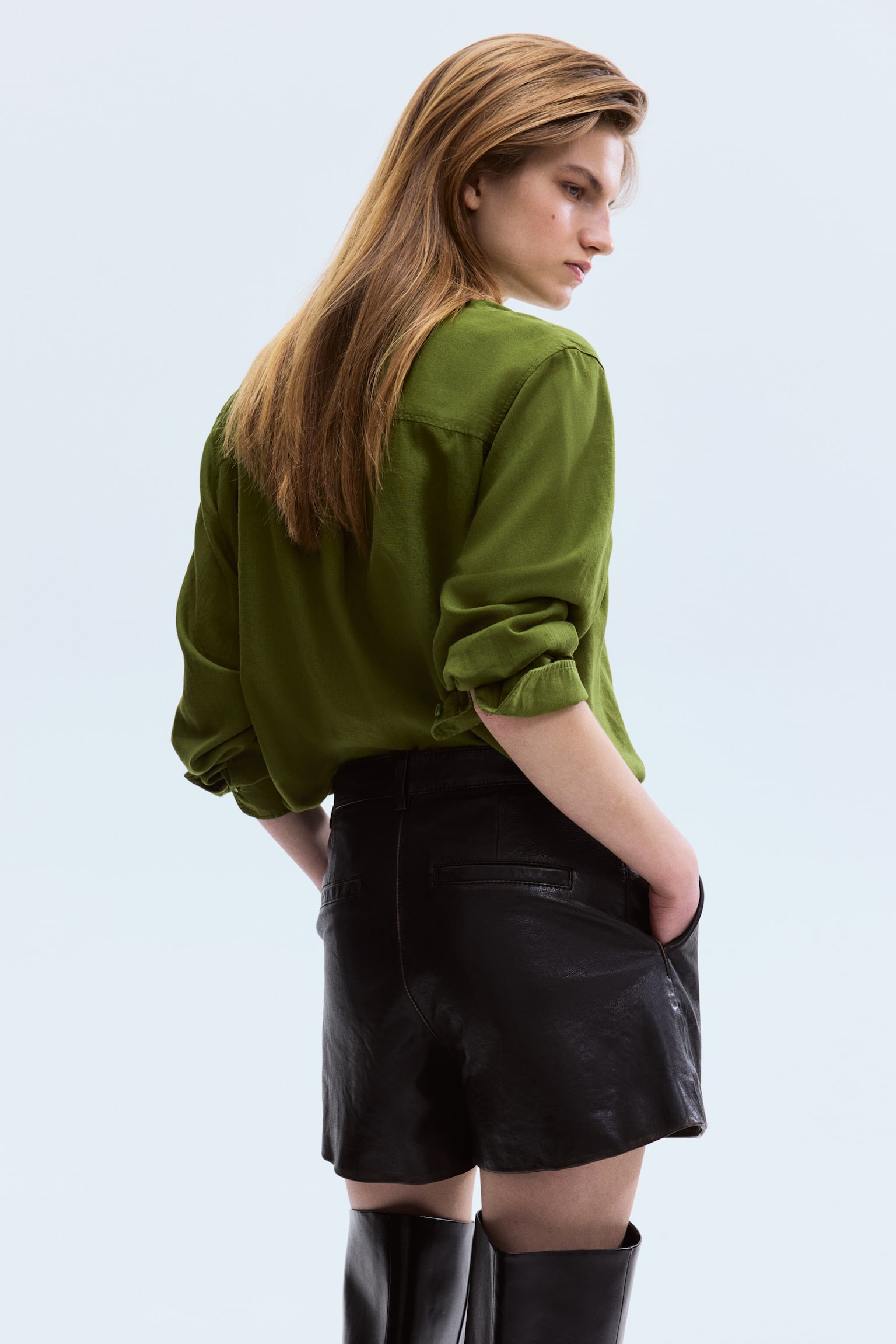 Bluse aus Leinenmix - Grün/Blau - 3