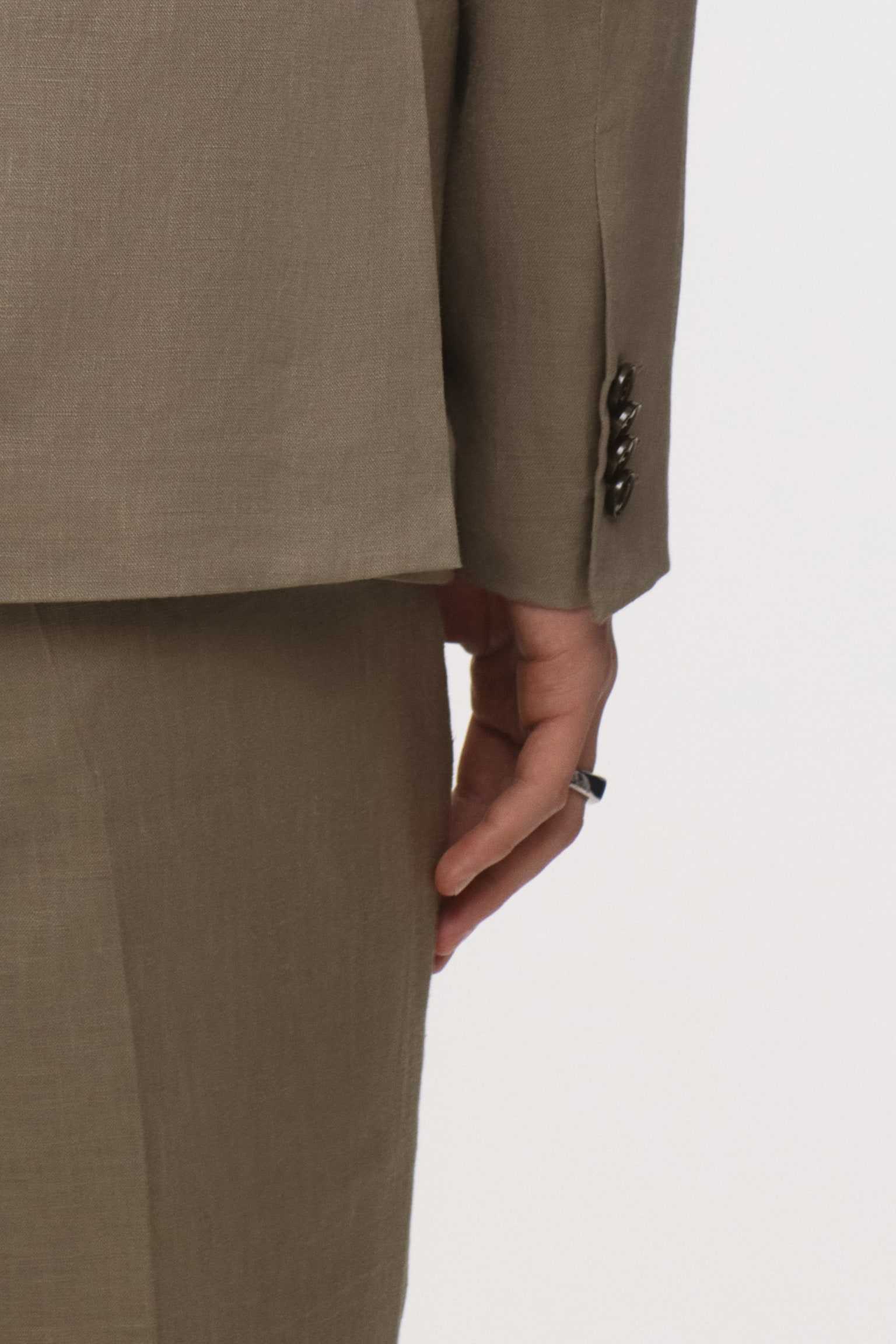 Áo khoác linen Slim Fit - Màu xanh kaki - 6