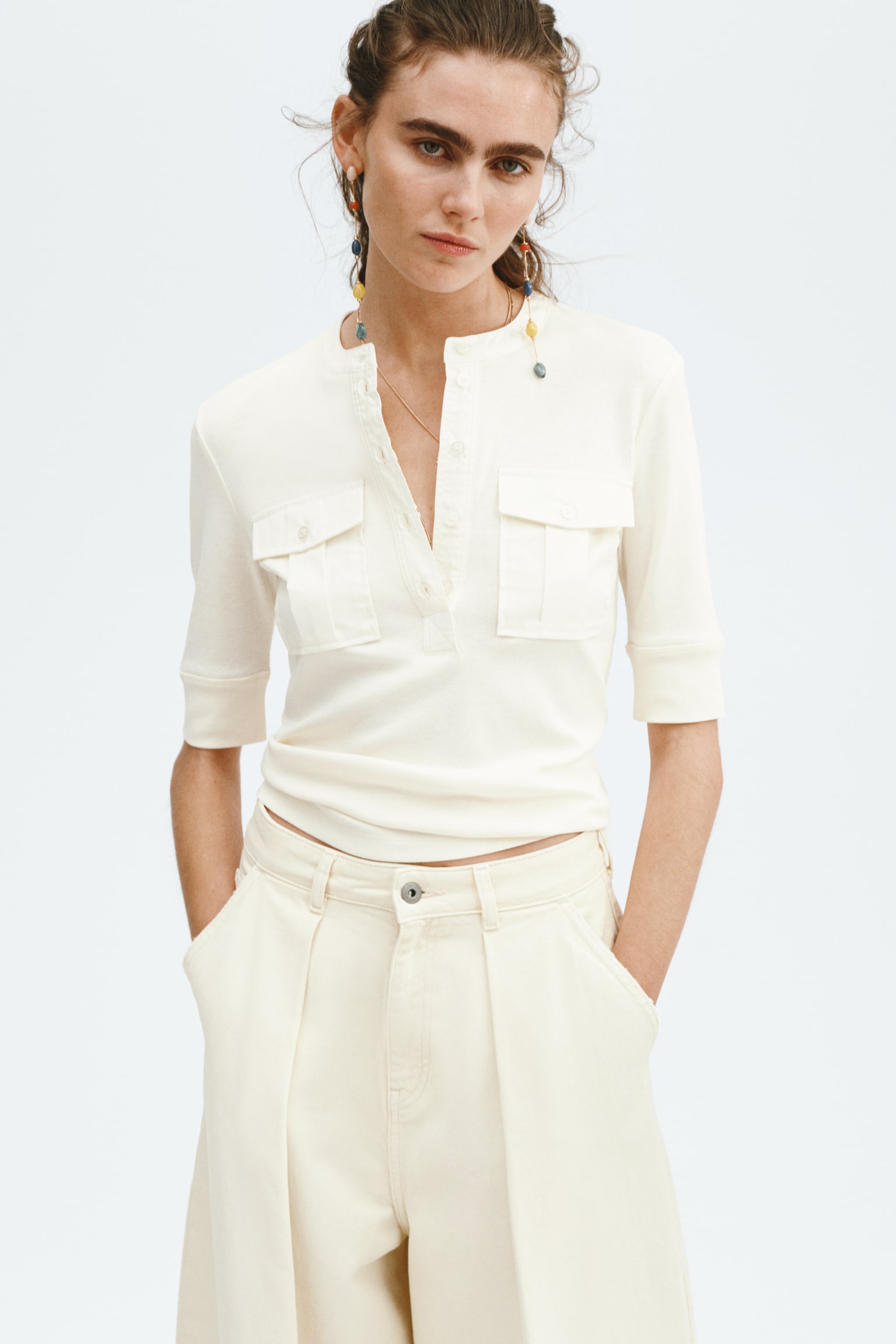 Pima cotton Henley top - Pale yellow - 5