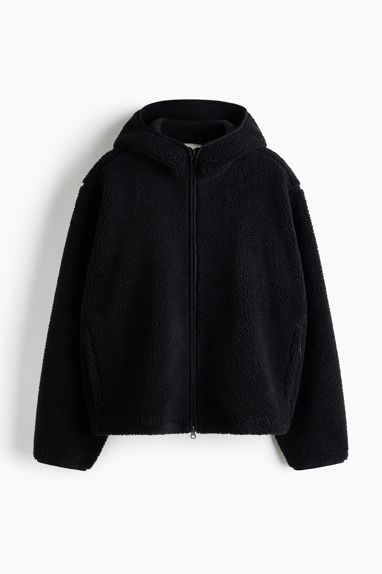 Женская куртка H&M Move Loose-Fit Hooded Teddy Fleece Activewear, цвет: Чёрный — фото 1