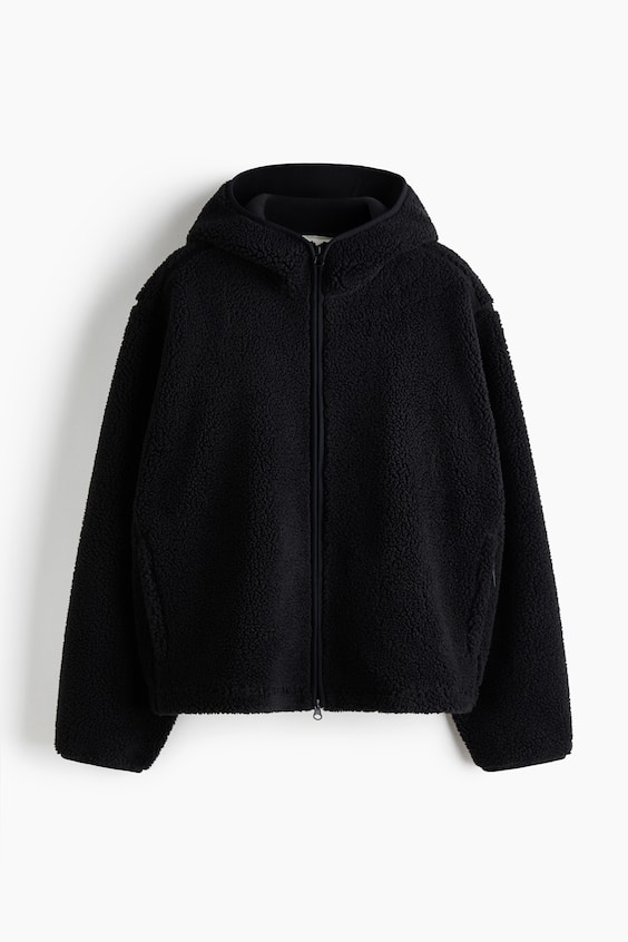 Женская куртка H&M Move Loose-Fit Hooded Teddy Fleece Activewear, цвет: Чёрный