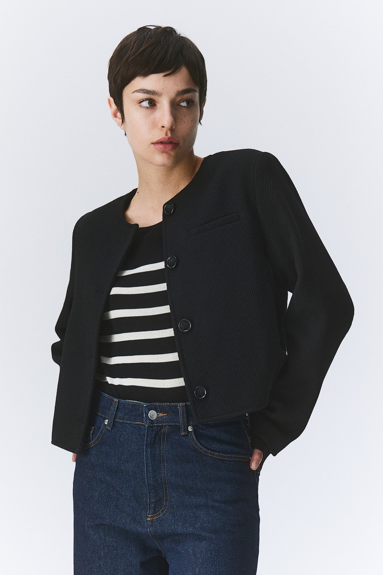 Veste courte en twill - Noir/Crème - 5