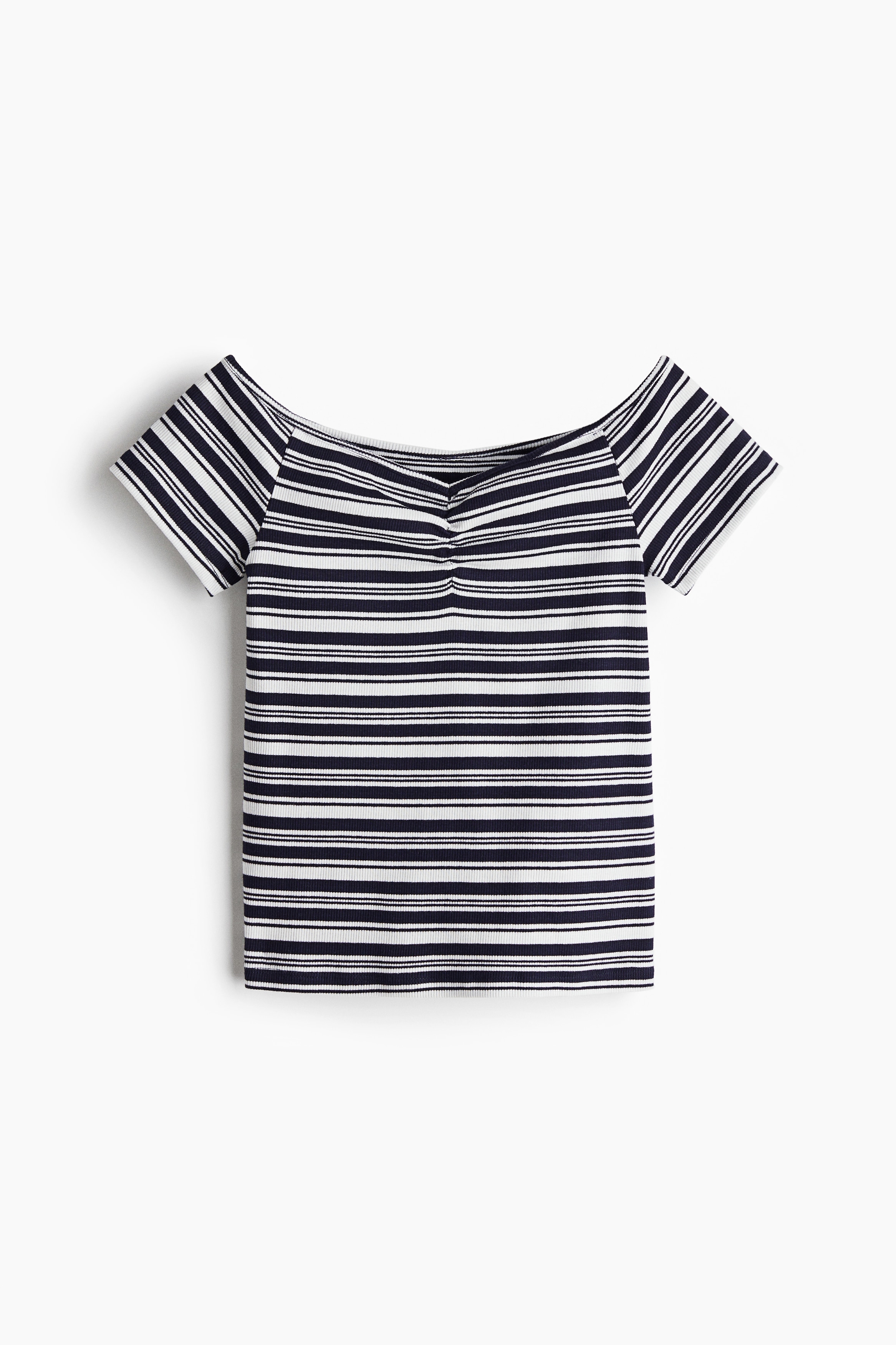 Women's Navy blue/white striped Ribbed Boat-Neck Top | H&M US