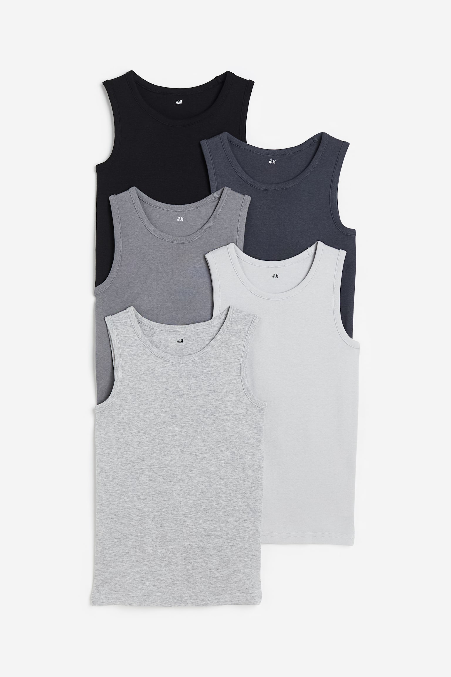 5-pack Cotton Singlets - Dark grey/Light grey marle/Light blue/Blue/Grey/Dark blue/White/Black/White/Navy blue/White/Turquoise/Beige - 1