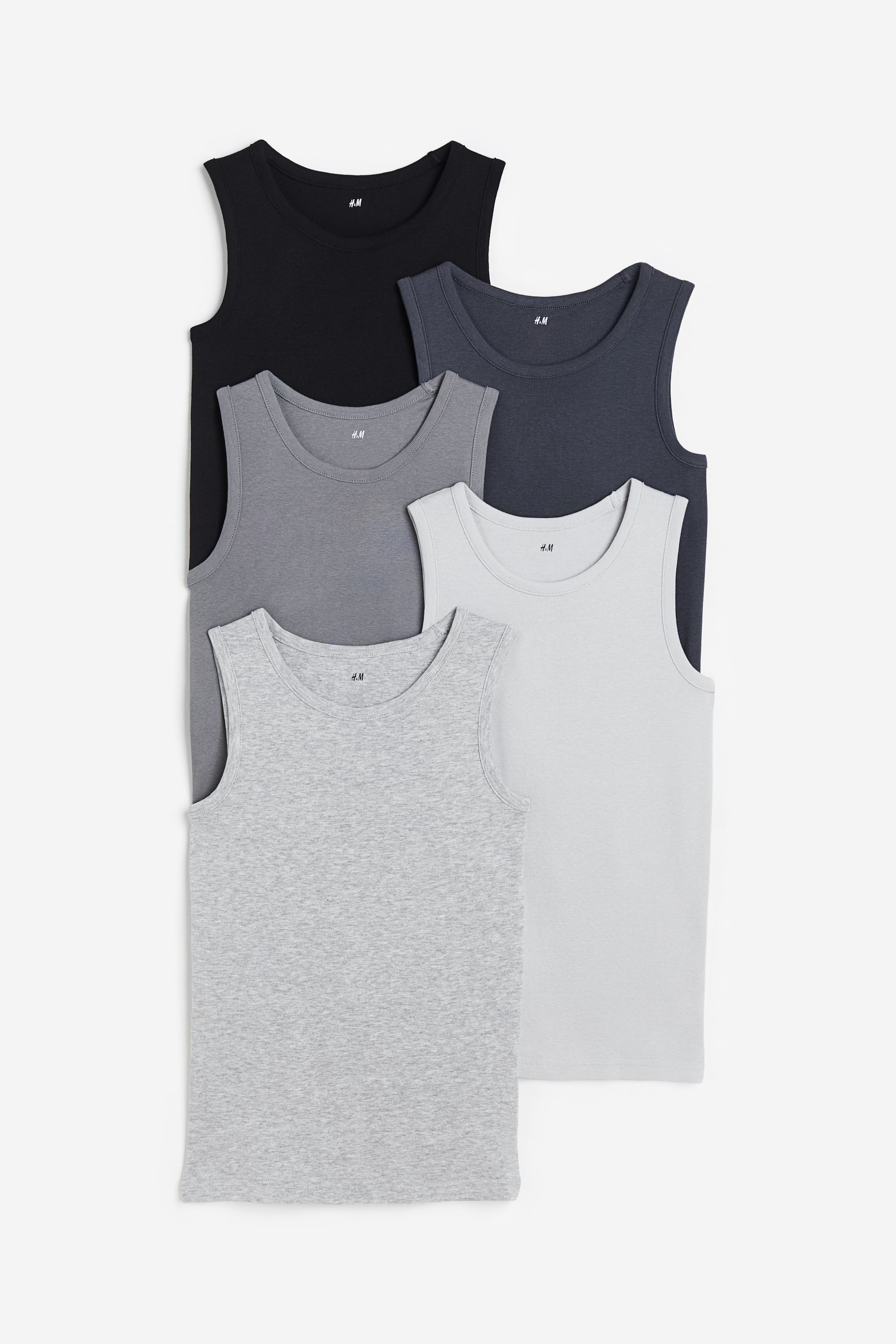 5pack cotton vest tops Round neck Sleeveless Dark grey/Light