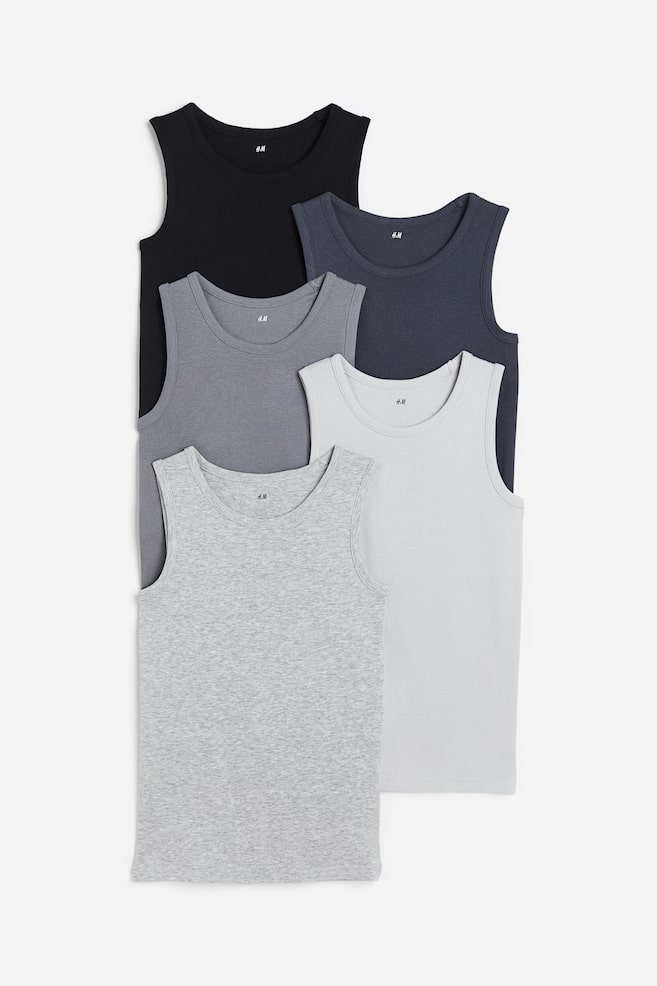 5-pack cotton vest tops - Dark grey/Light grey marl/White/Light blue/Blue/Grey - 1