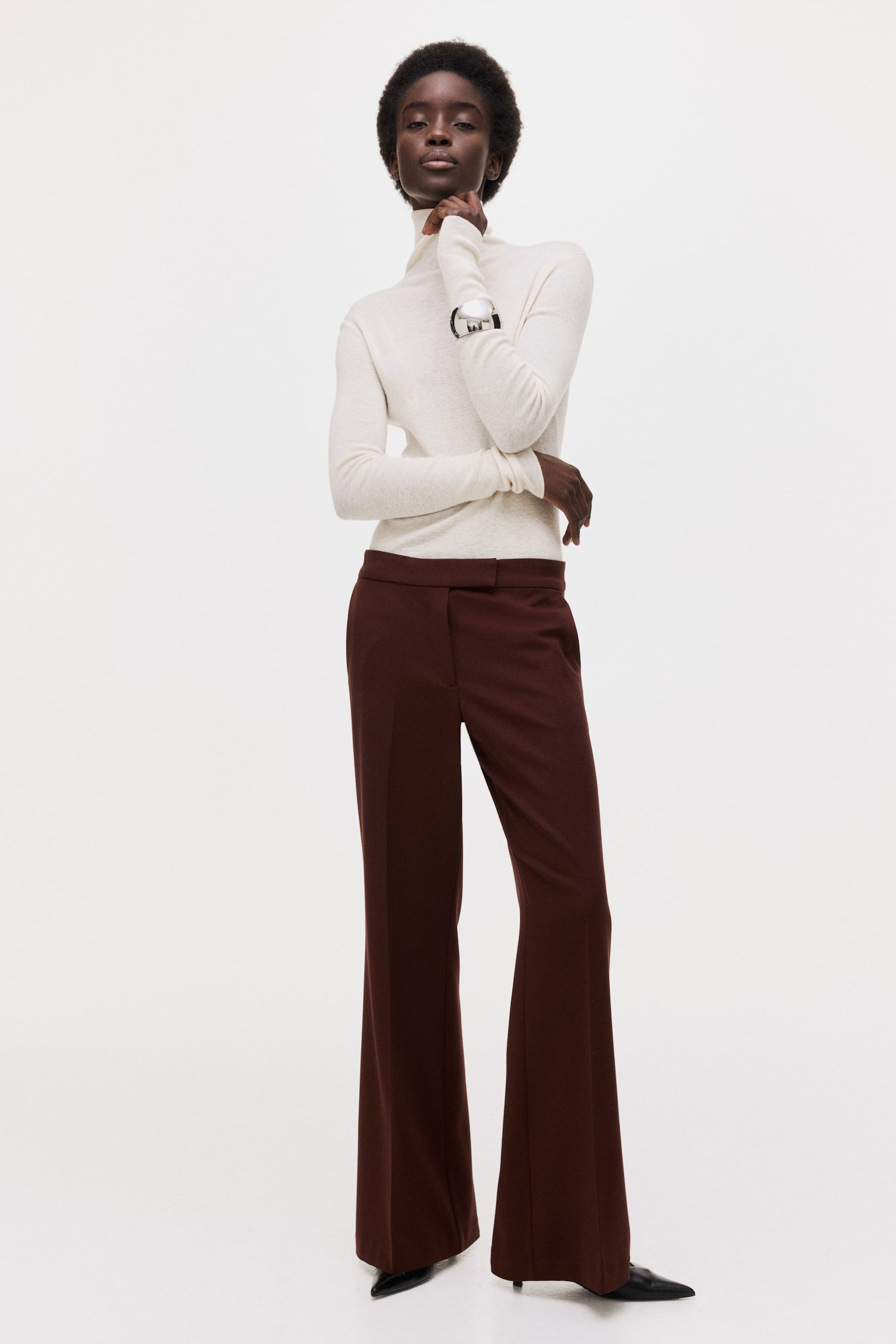 Flared trousers - Dark rust brown/Black/Light beige - 2