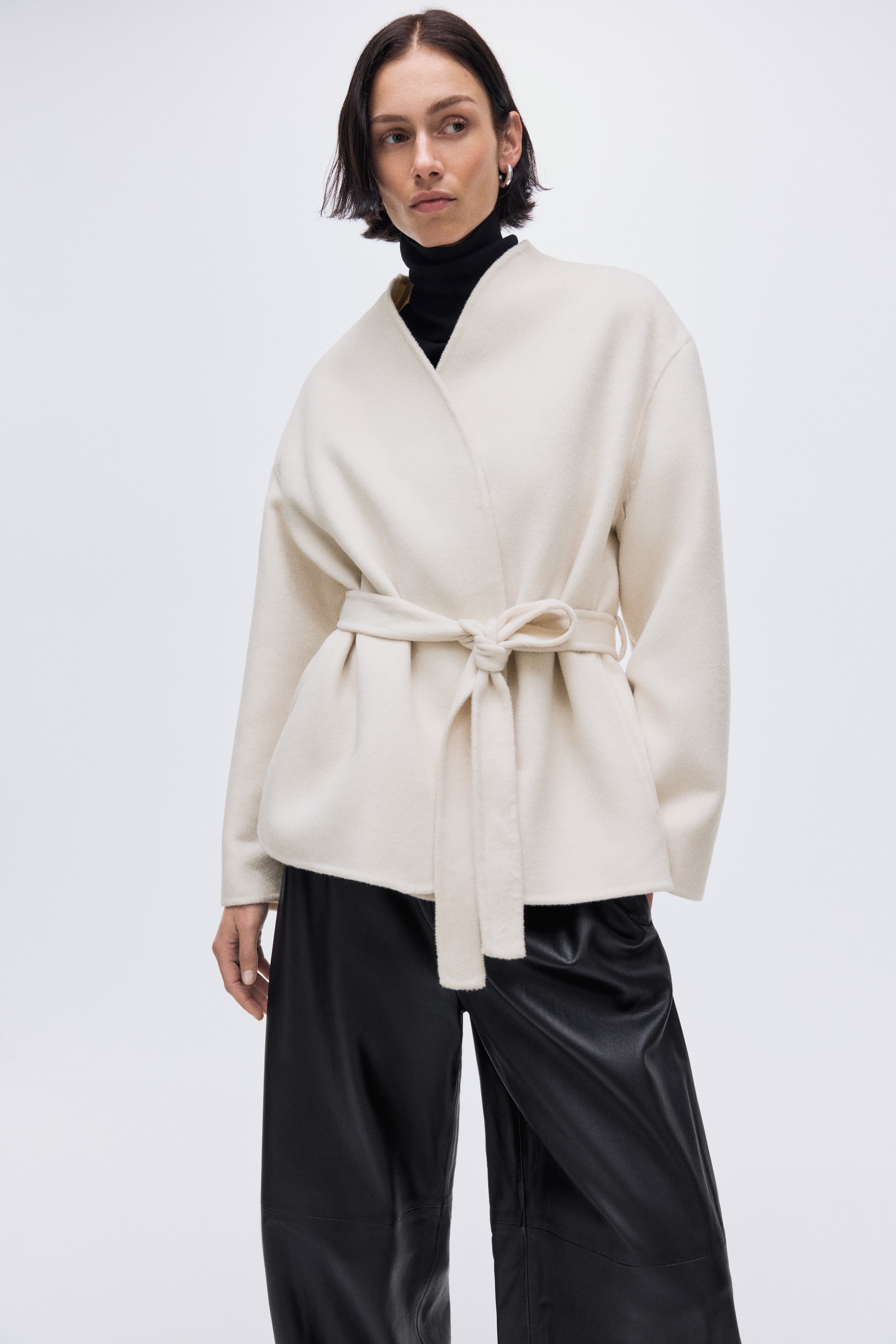 Ladies - Light beige Handmade wool-blend coat - Size: L  - H&M