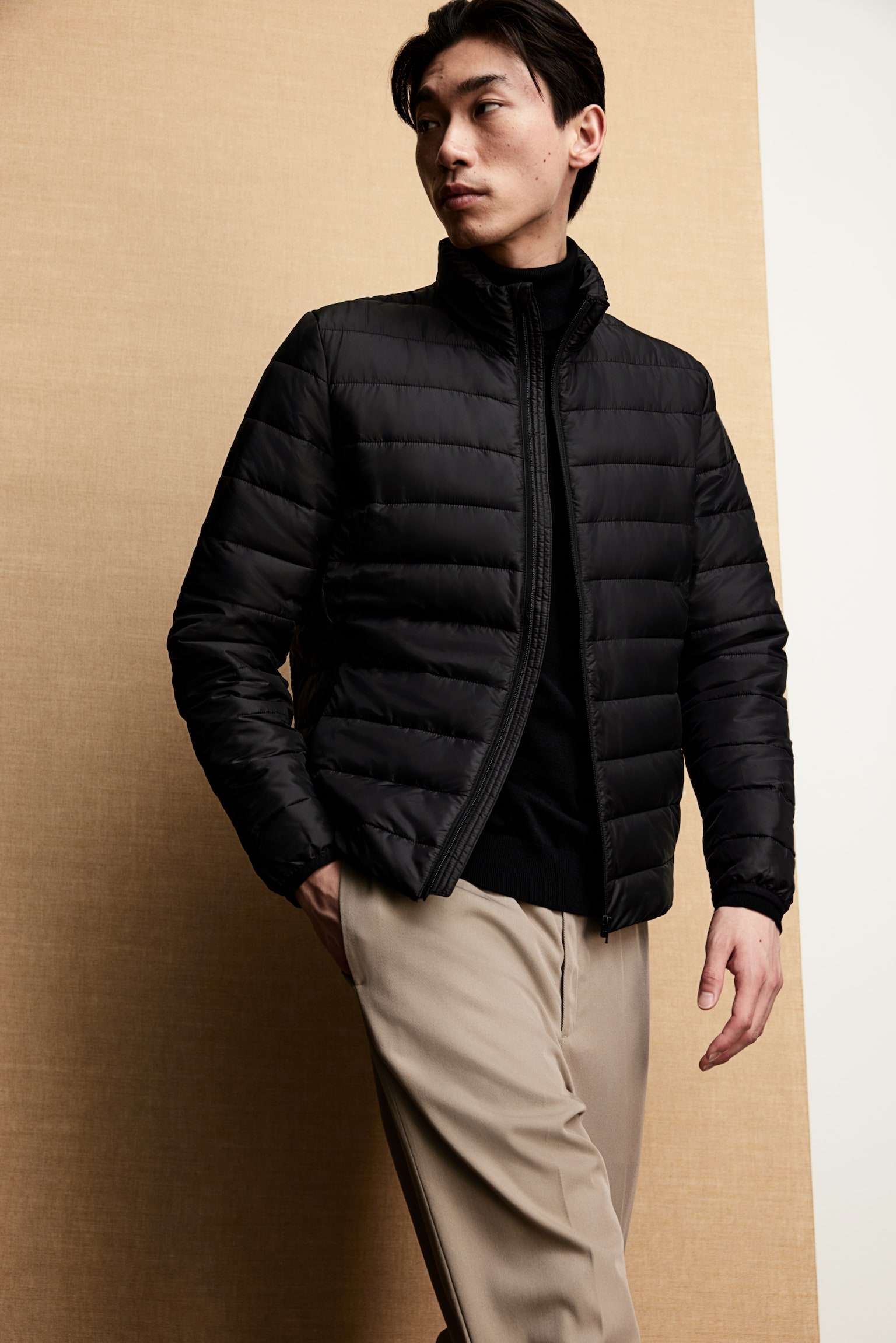 Slim Fit Lightweight puffer jacket - Black/Navy blue - 1