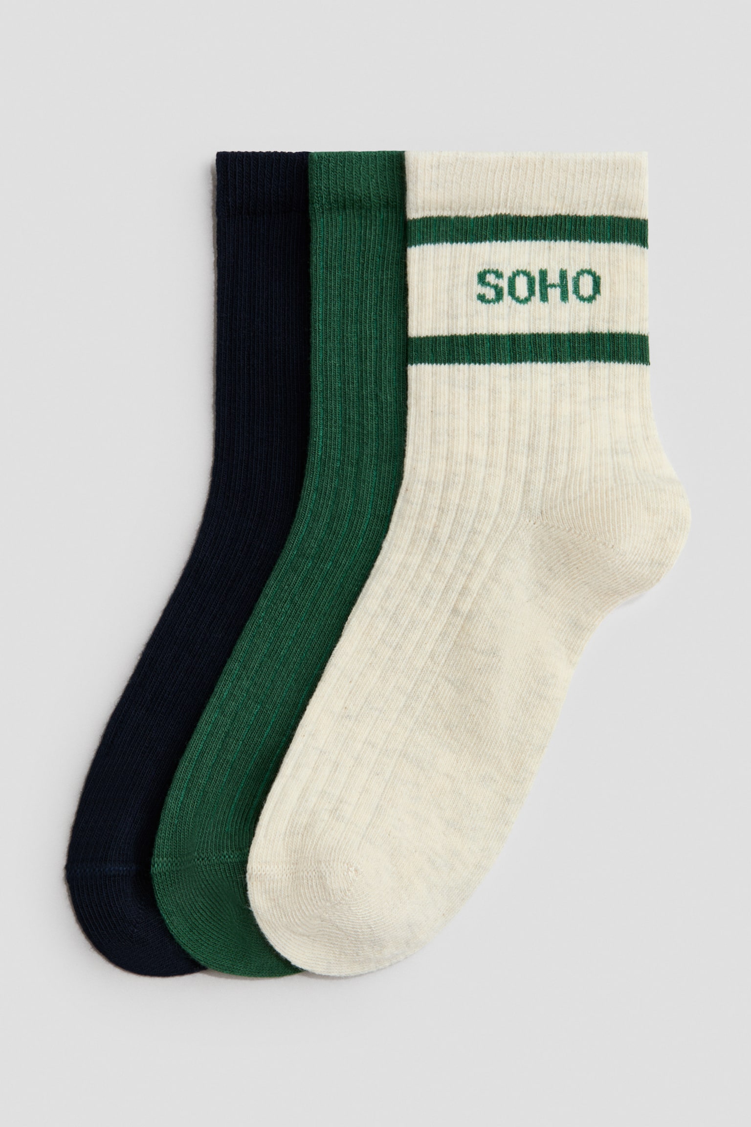 3-pack rib-knit socks - Dark green/SOHO