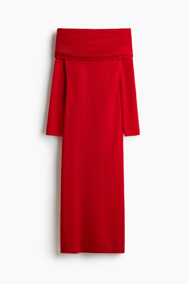 Robe épaules nues - Rouge/Gris foncé chiné/Marron - 1