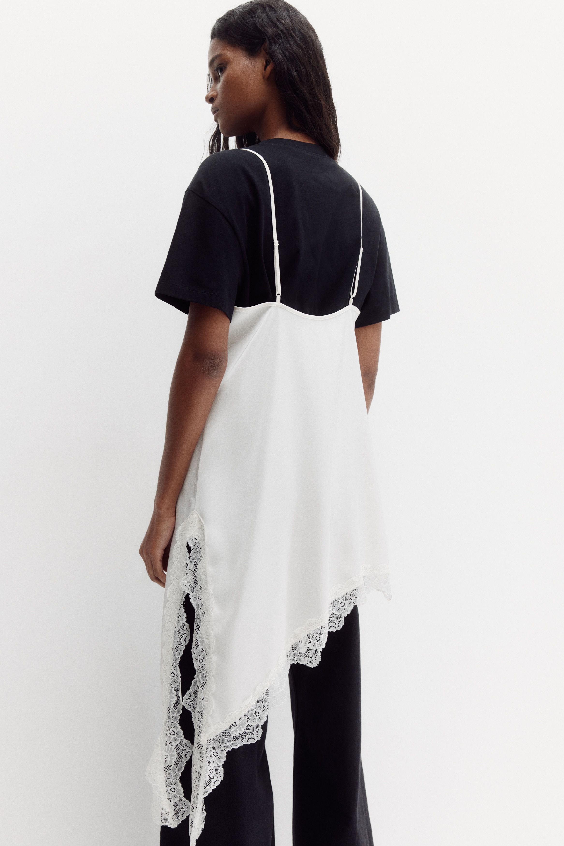 Lace-Trimmed Satin Dress - Black