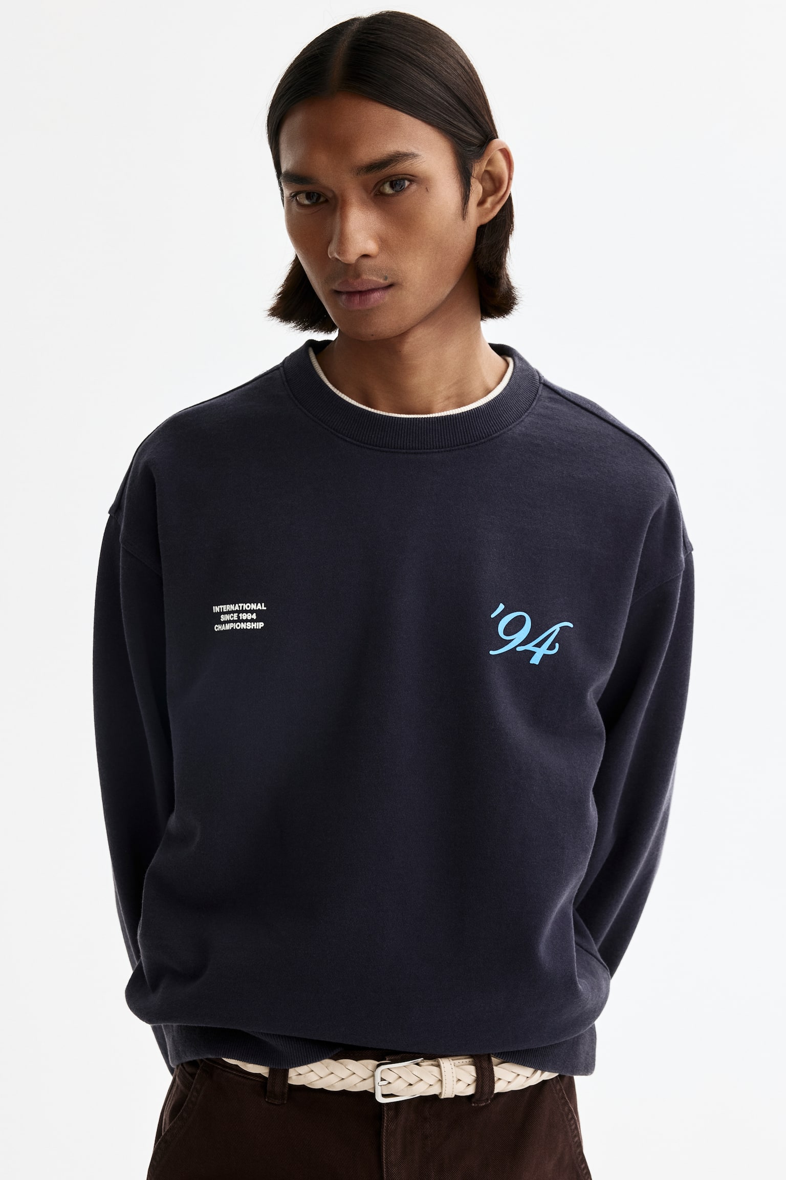 Loose Fit Printed Sweatshirt - Dark blue/INTL. 94/Dark beige/SoHo NYC - 1