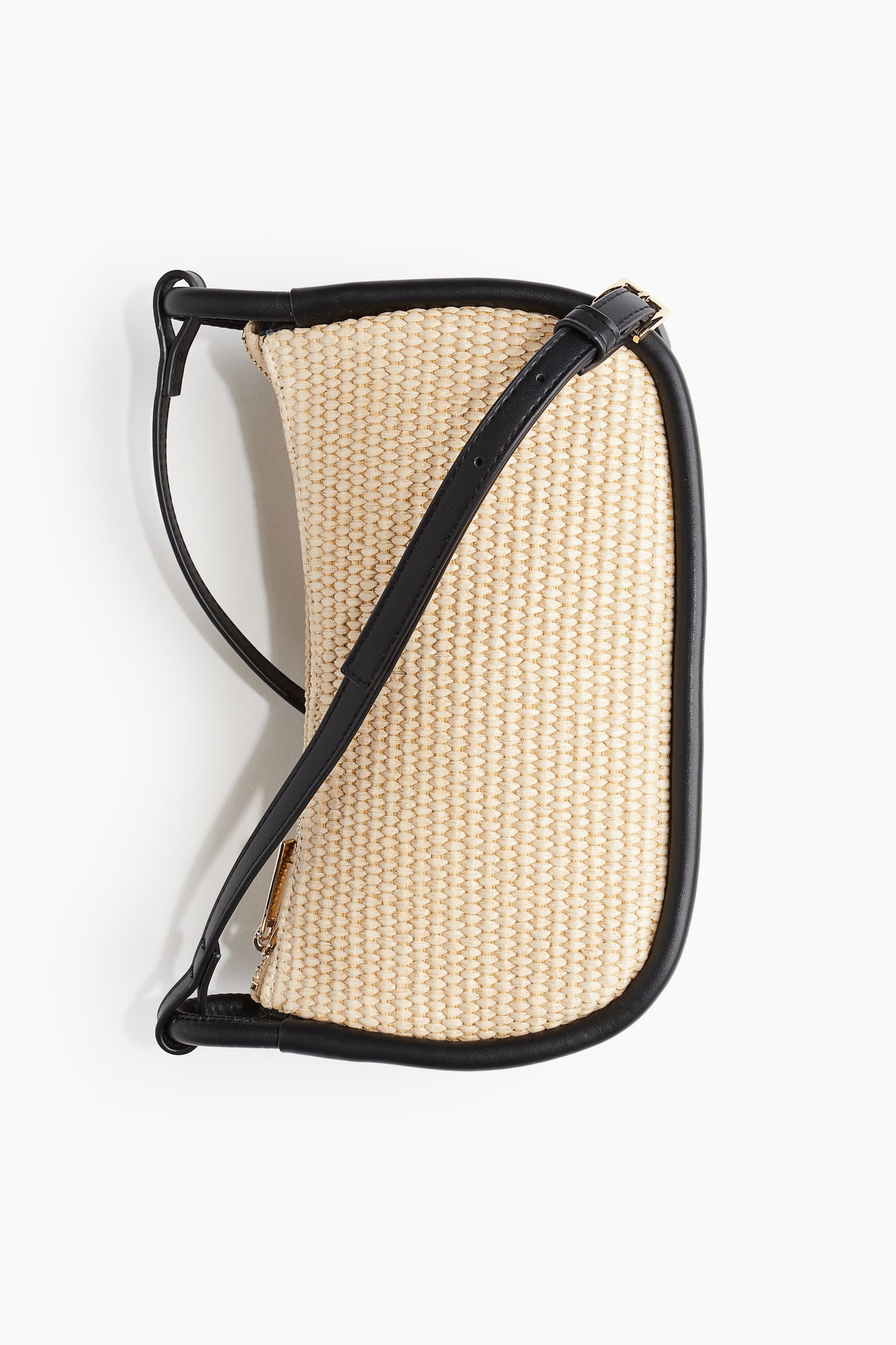 Crossbody Straw Bag - Beige/Black - 2