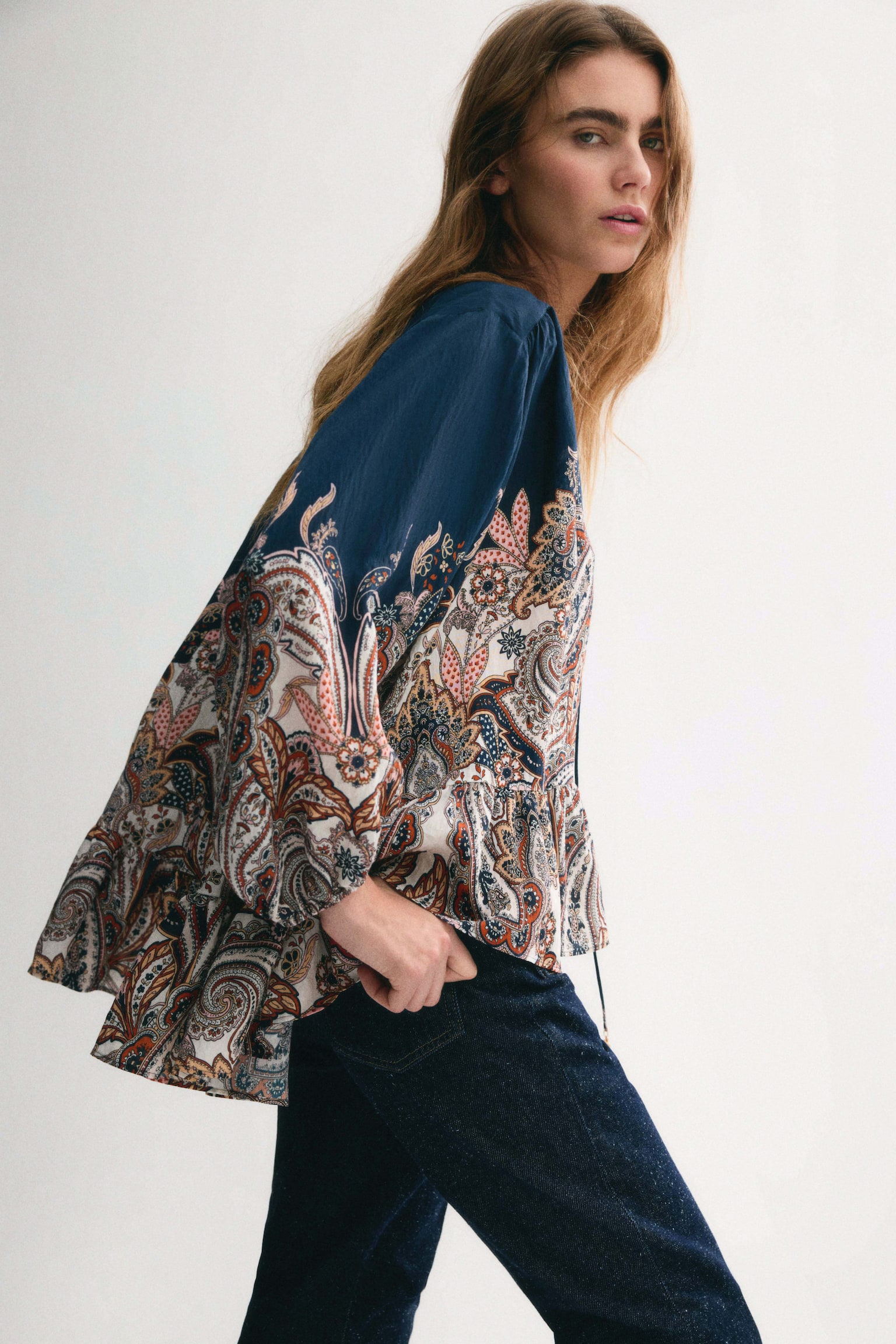 Oversized blouse - Dark blue/Paisley pattern - 1