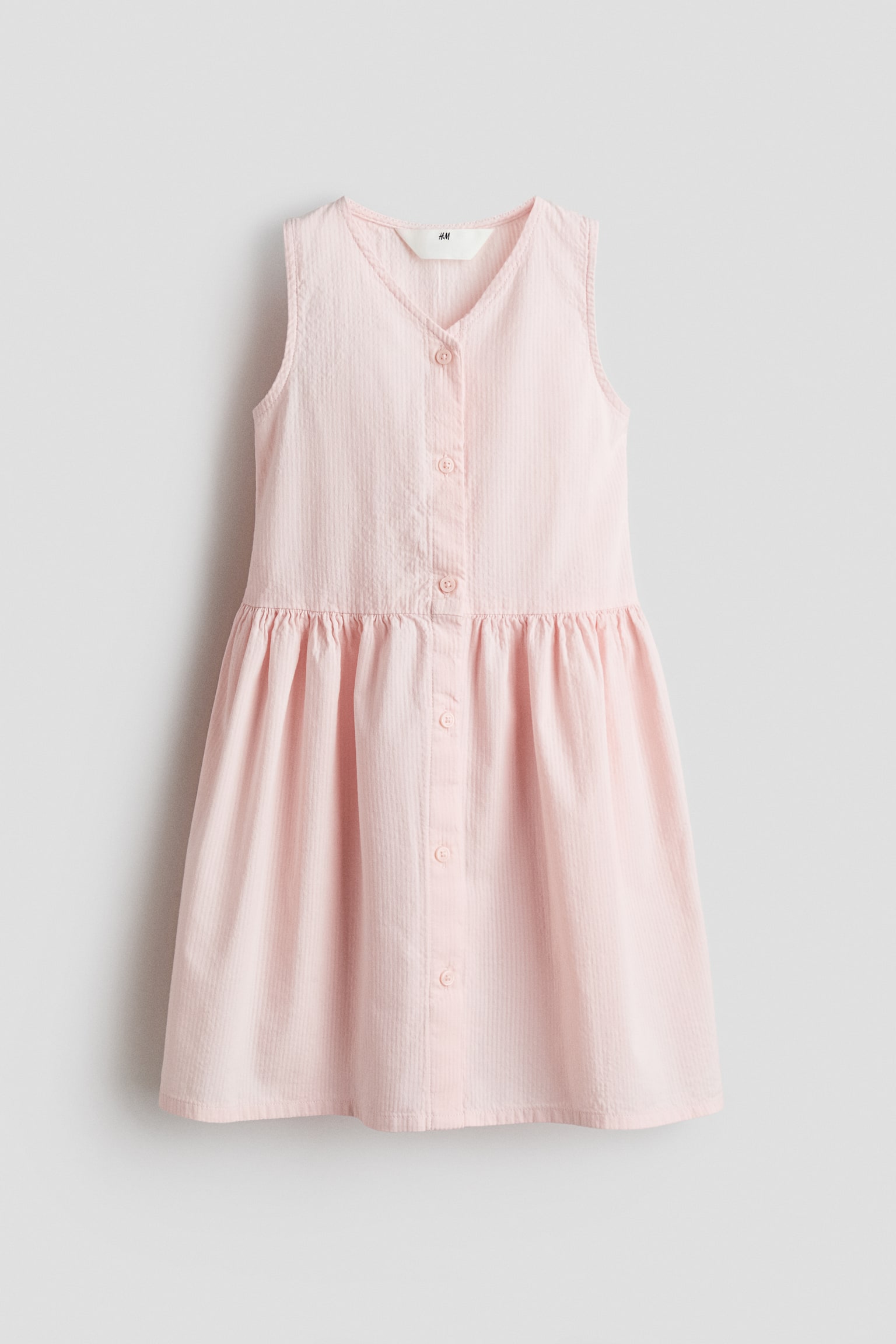Sleeveless seersucker dress - Light pink/Light blue