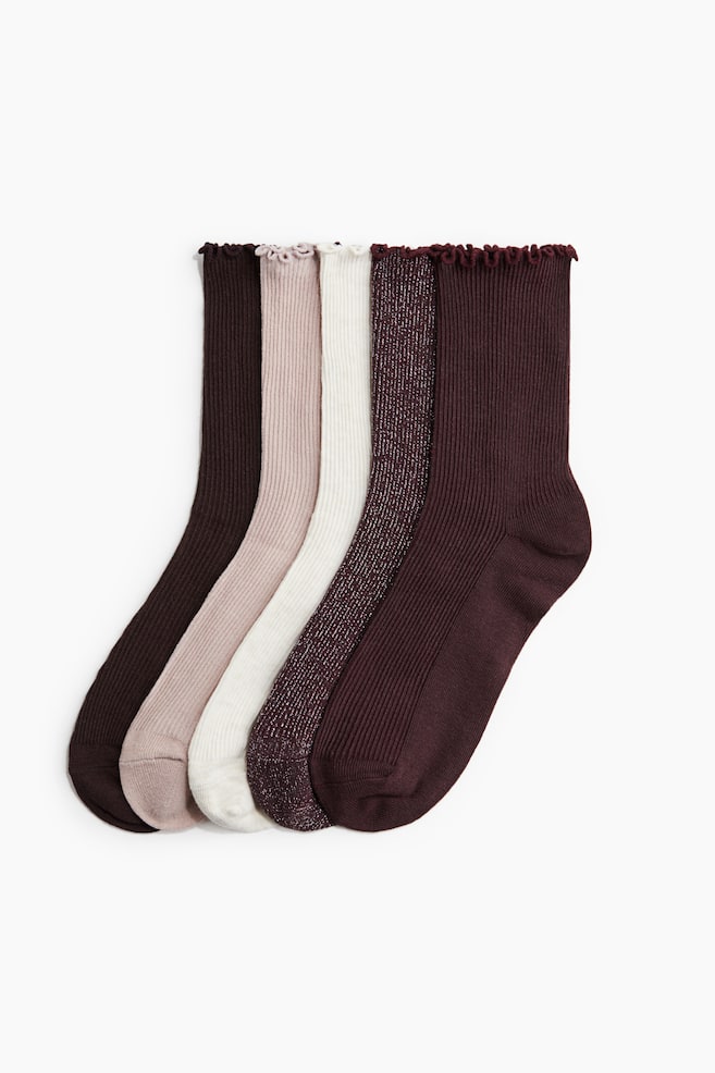 Set de 5 perechi de șosete reiate - Roșu-burgund/strălucitor/Negru/strălucitor - 1