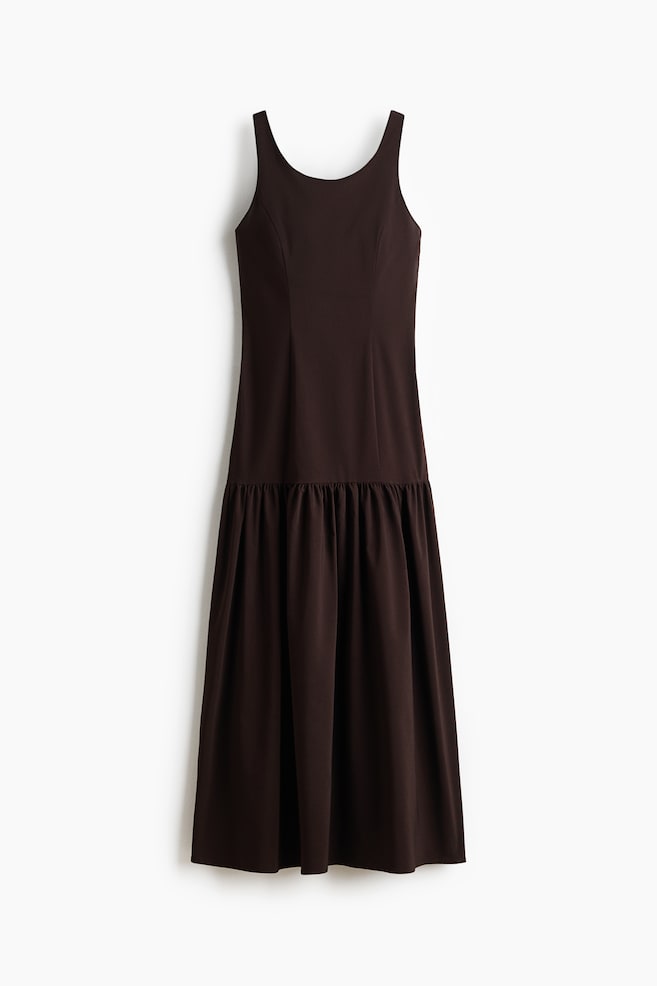 Vestido acampanado con espalda escotada - Marrón oscuro/Blanco - 1