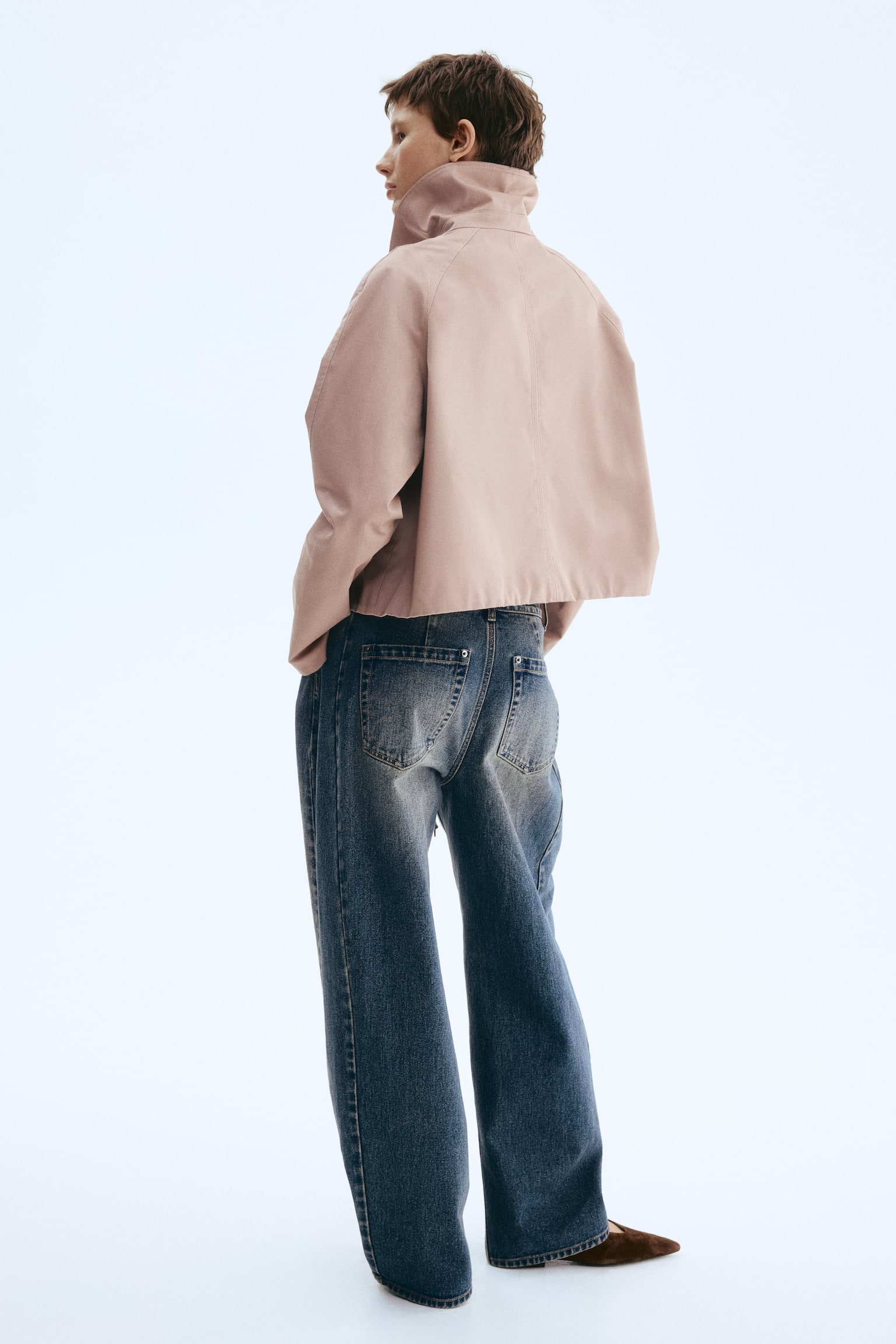 Саржева куртка - Приглушений рожевий/Темно-коричневий/Темно-бежевий - 4