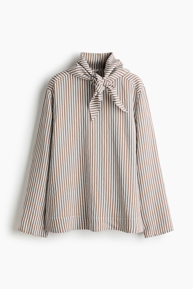 Oversized Blouse with Scarf - Brown/striped - 1
