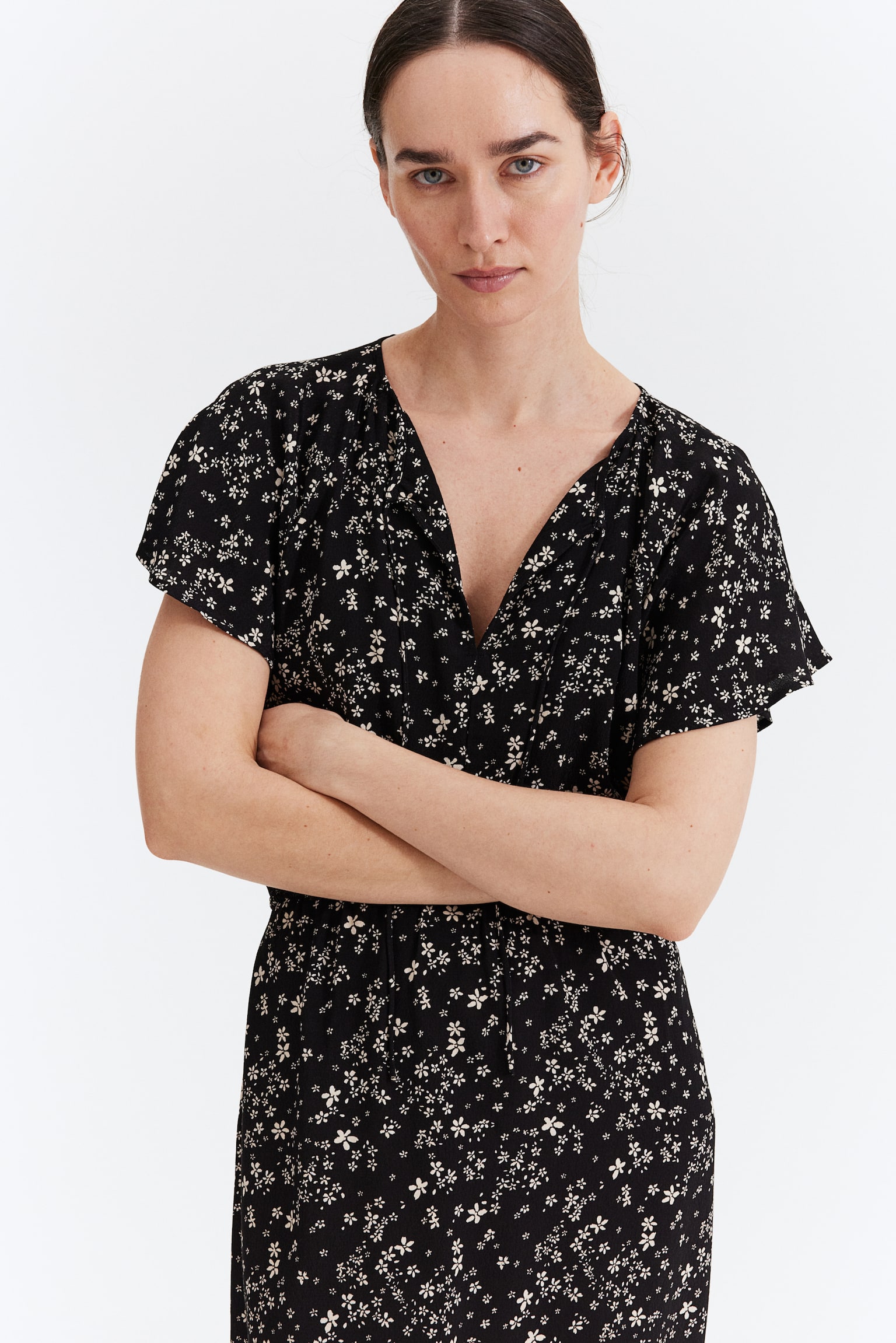 MAMA Viscose Nursing Dress - Black/Small flowers/Light pink/Small flowers - 4