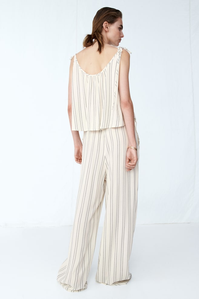 Oversized tie-strap top-Light beige/Striped - 5