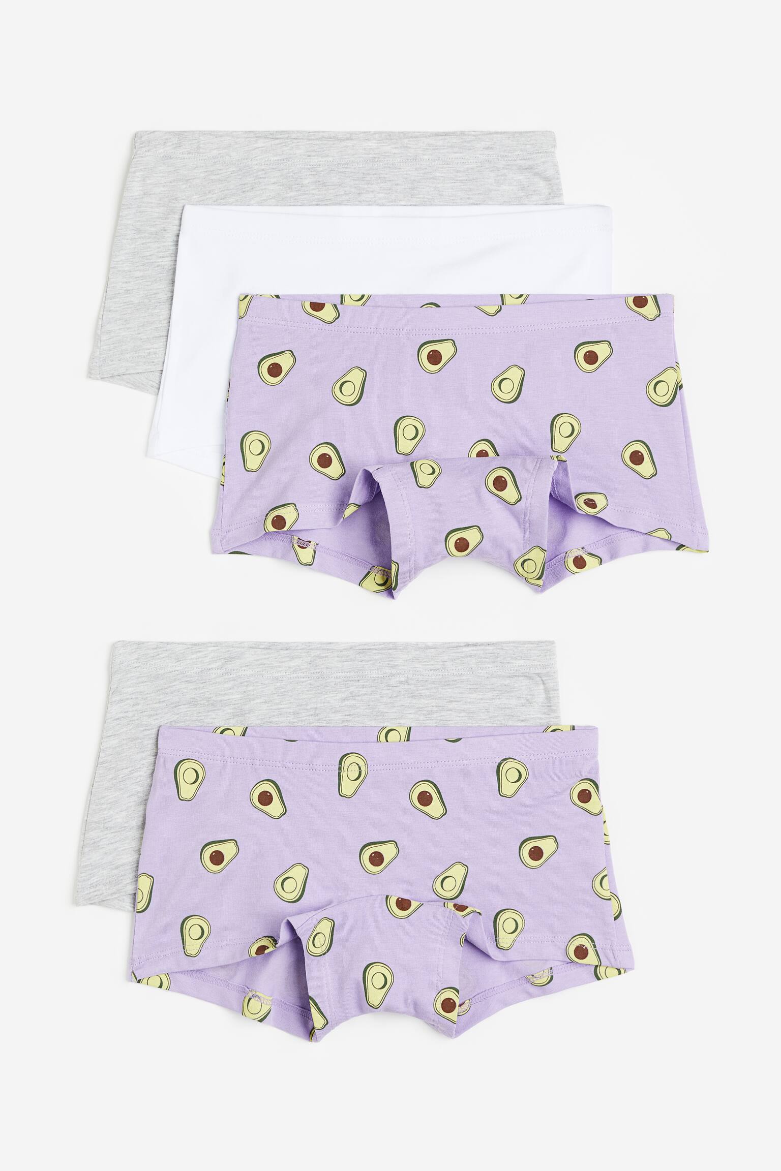 Bộ 5 quần boxer cotton - Màu tím lilac/Quả bơ/Màu hồng phấn/Xám đốm/Màu hồng phấn/Hoa/Màu tím nhạt/Đen/Màu xám pha/Teddy bears/Màu xám nhạt/Hồng nhạt - 1