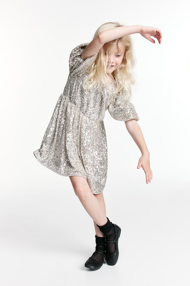 Sequined dress - Beige/Silver-coloured - 3