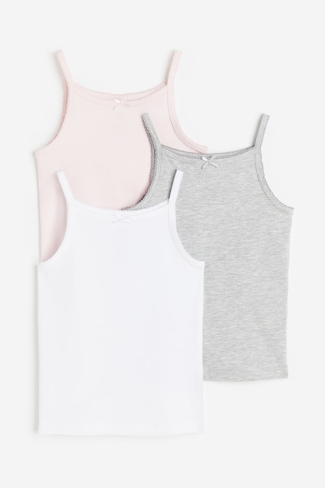 3-pack jersey vest tops - Light grey marl/Light pink/White/Light yellow/Spotted/Light pink/Hearts/dc/dc - 1
