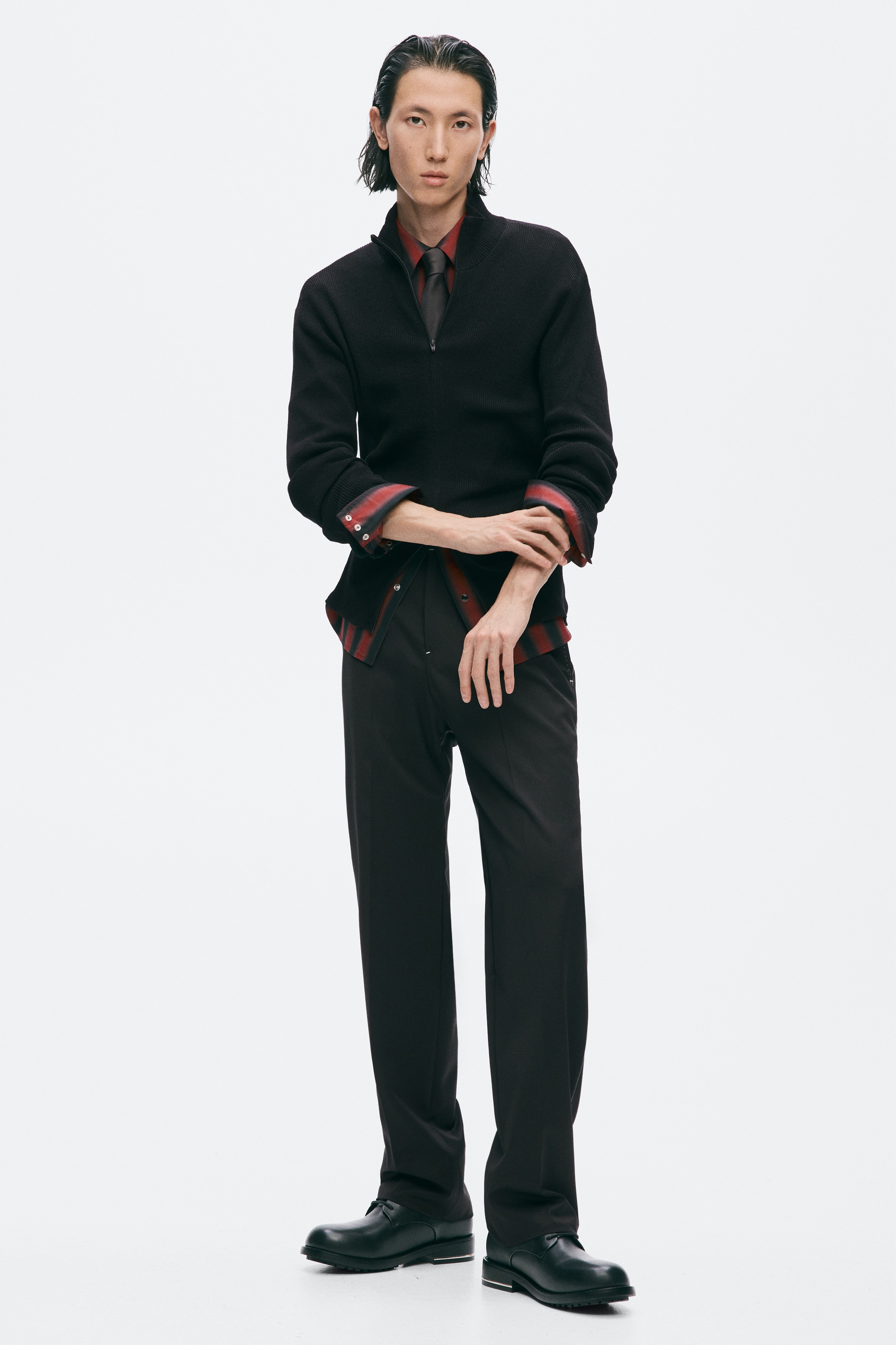 Elegantne pantalone od mešavine vune Regular Fit - Crna