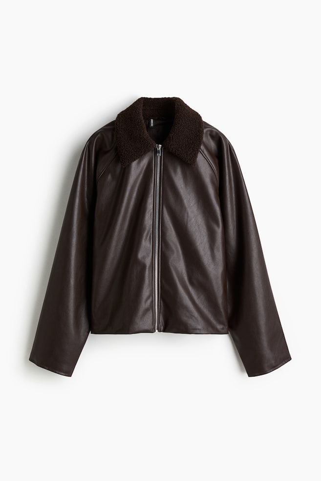 Jacket with Teddy Fleece Collar - Dark brown/Black - 1