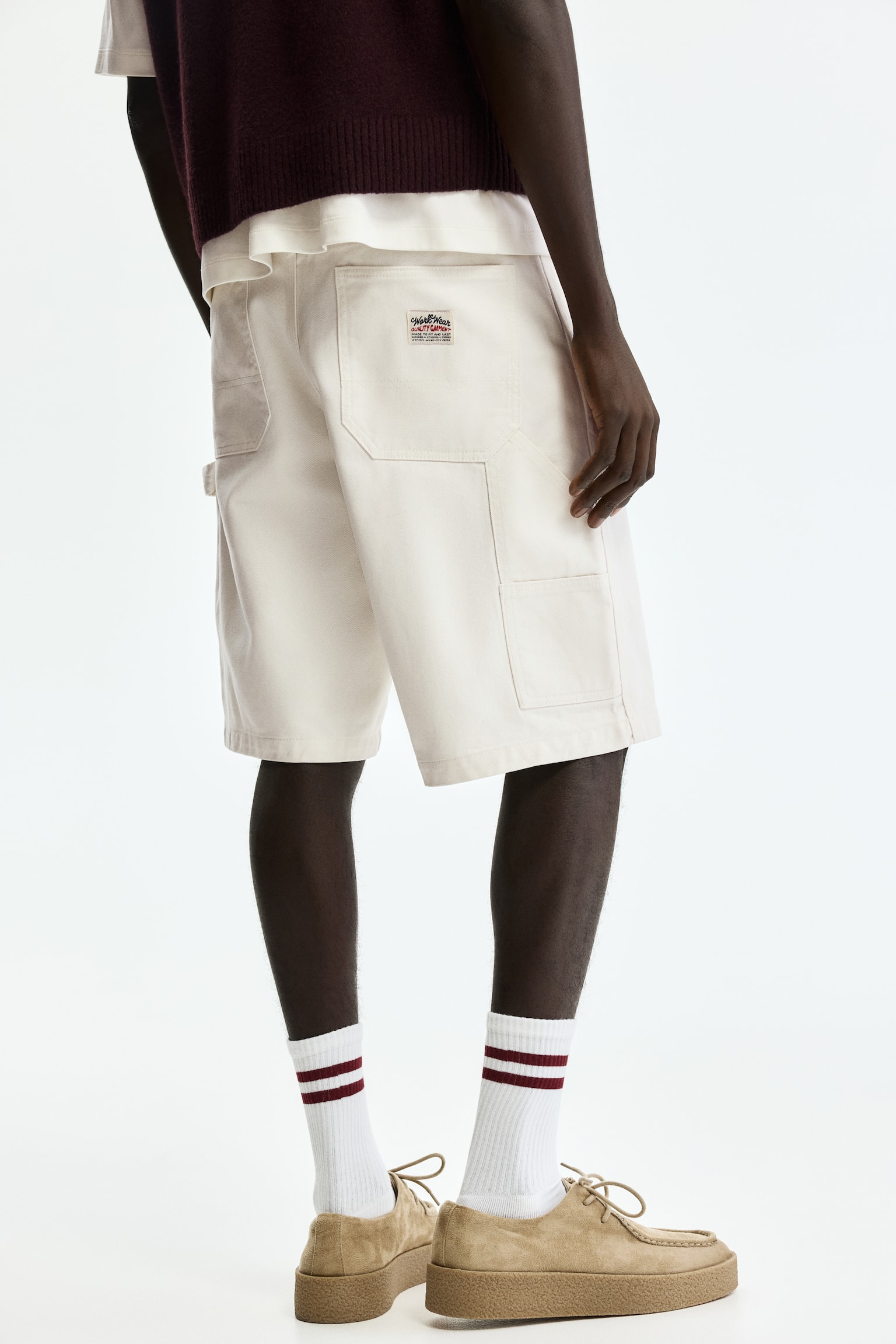 מכנסיים קצרים Relaxed Fit - לבן - 3