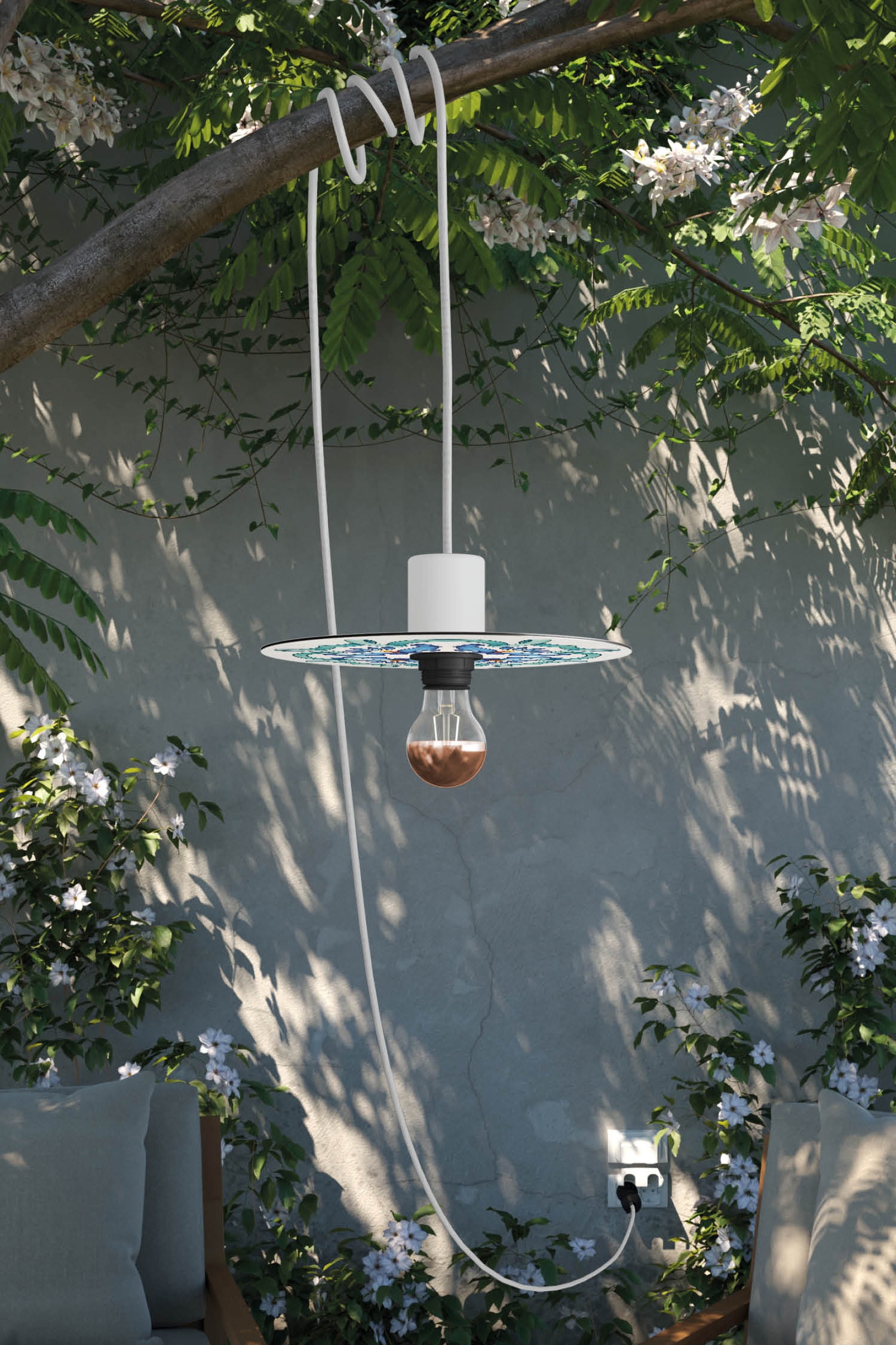 Plug-in Lampa För Utomhusbruk Med Ljuskälla - Majolika Blå/Majolika Röd-grön/Majolika Svart-vit