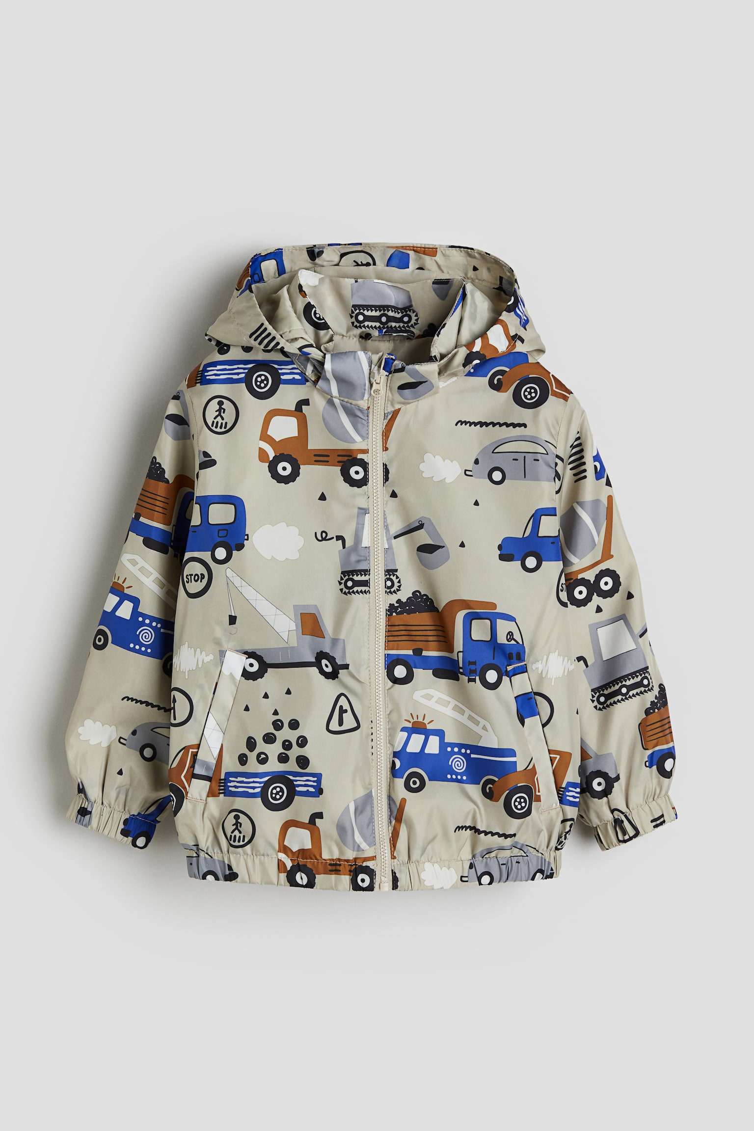 Hooded Windbreaker - Light beige/Vehicles/Dark blue/Dinosaurs - 1