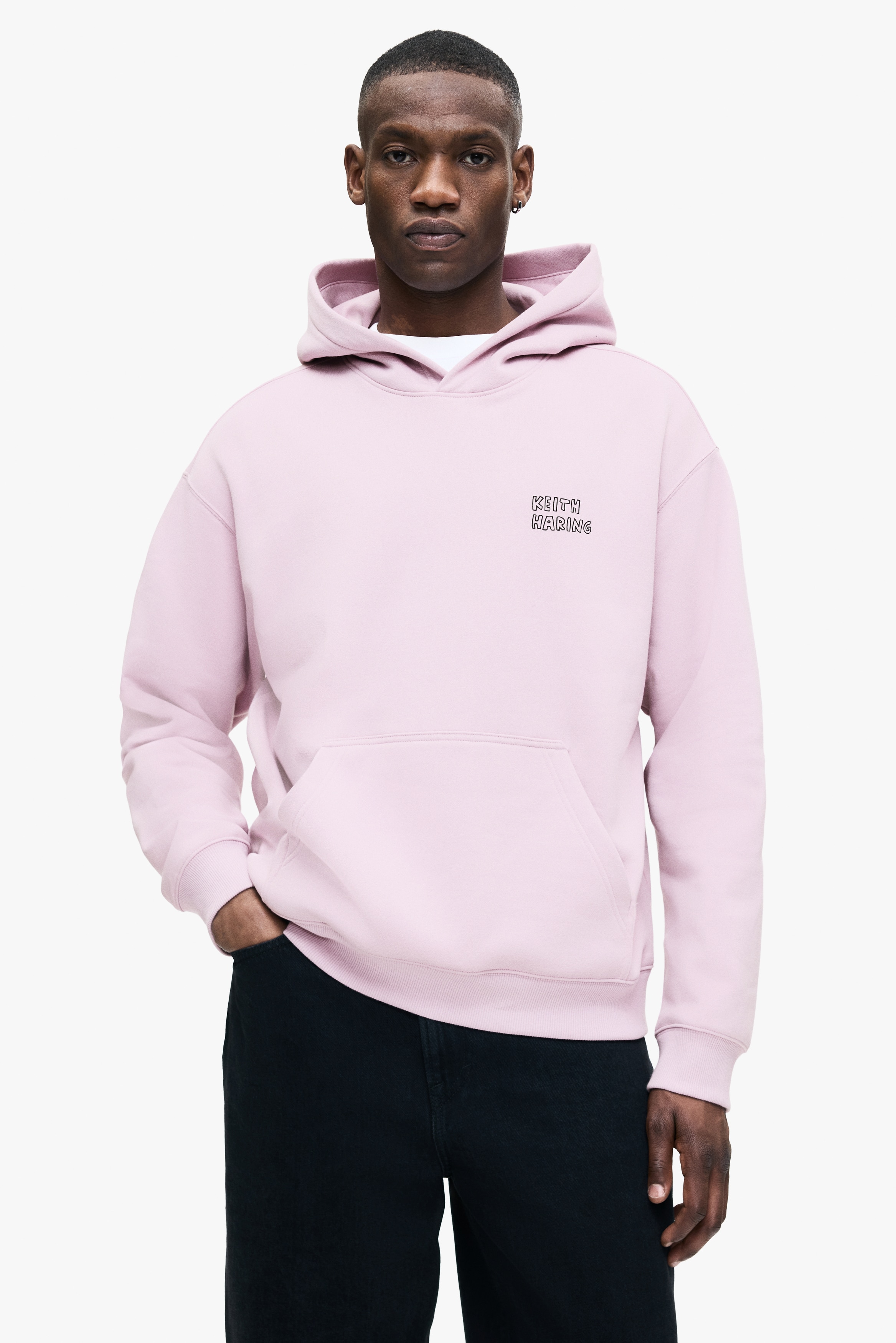 Men - Pink/Keith Haring Loose Fit Hoodie - Size: S  - H&M