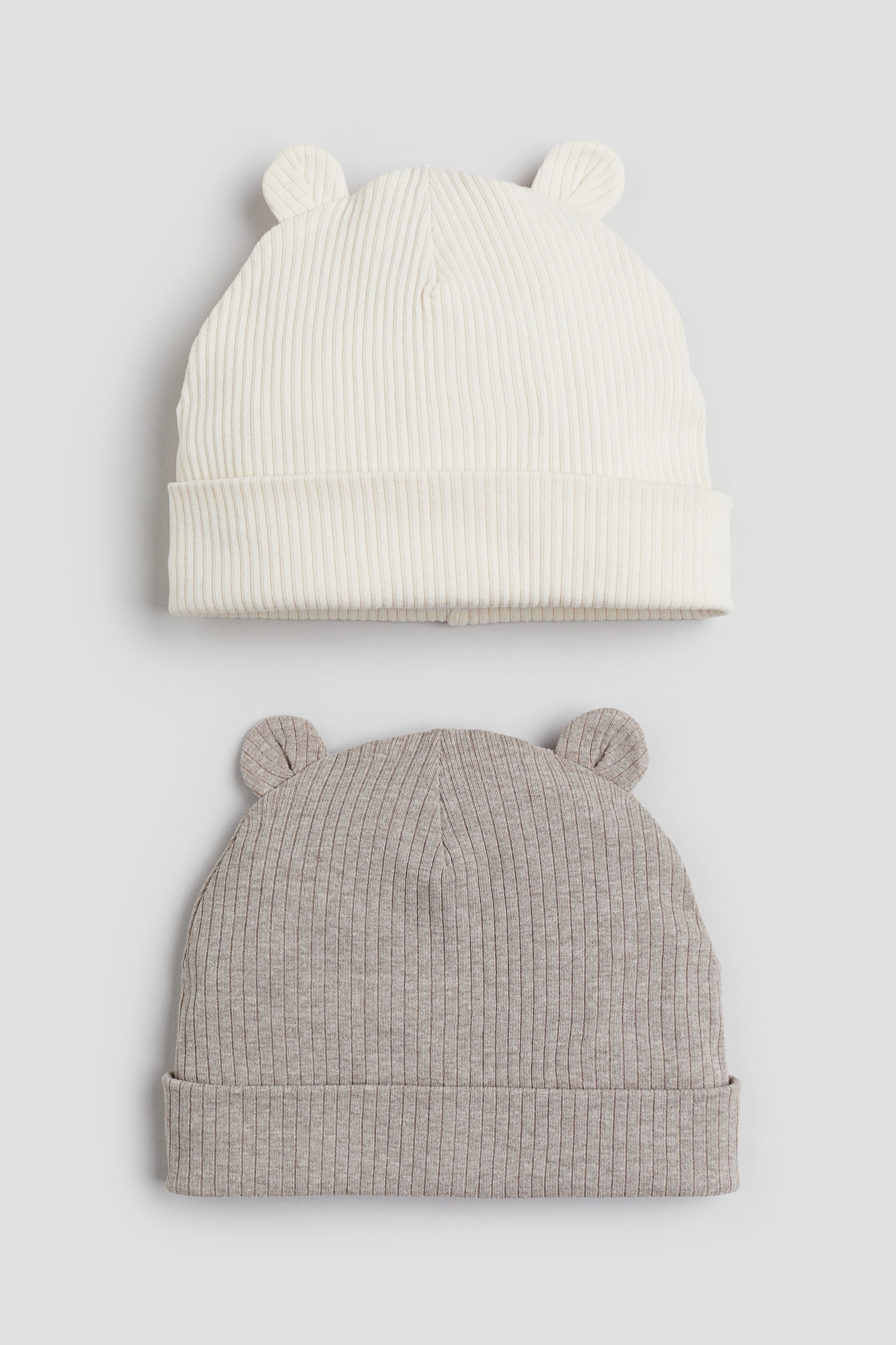 2-pack ribbad beanie med öron - Ljusbeige/Mörkbeigemelerad/Mörkgrå/Ljusgråmelerad - 1