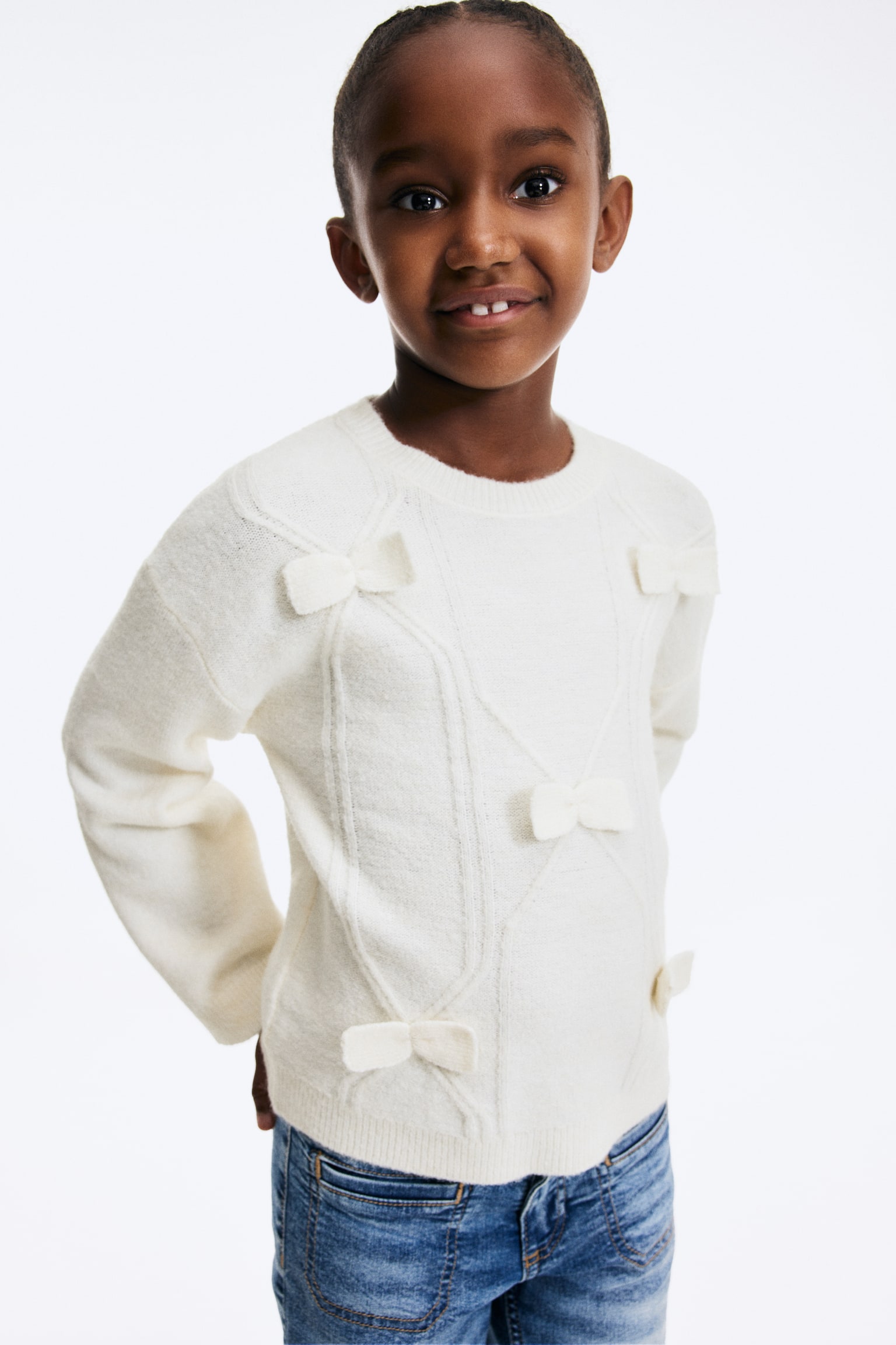 Bow-detail knitted jumper - Cream/Light pink/Light blue - 4