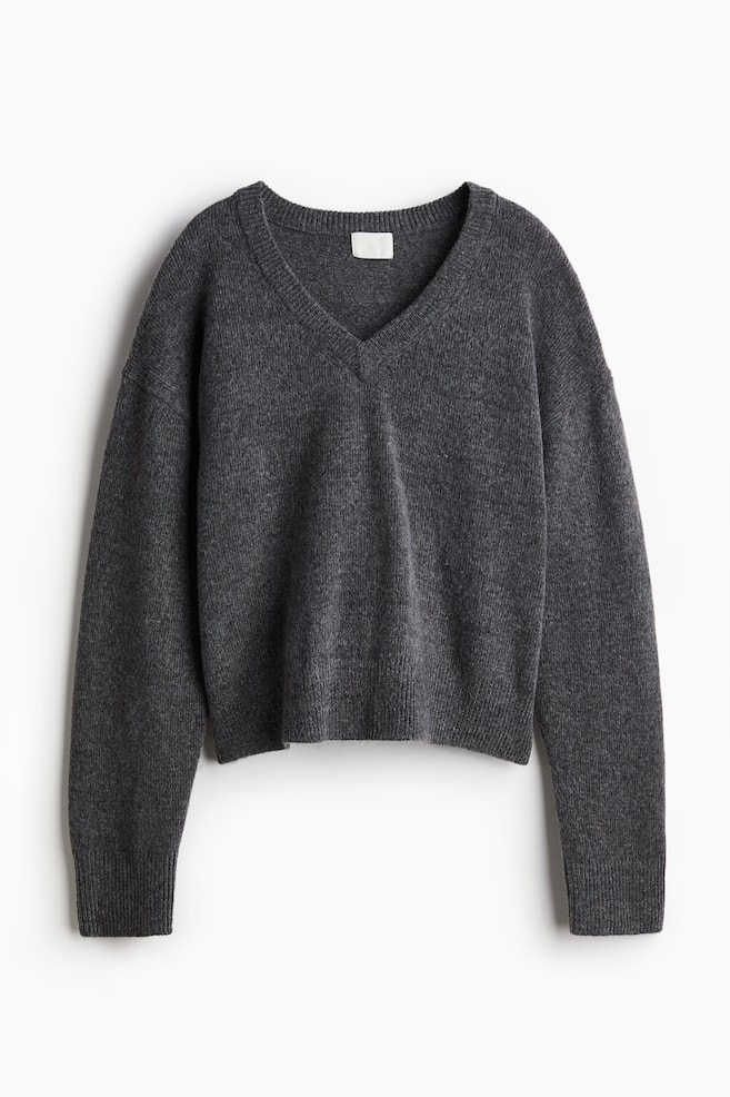 V-neck jumper - Dark grey/Light beige/Dark brown - 1