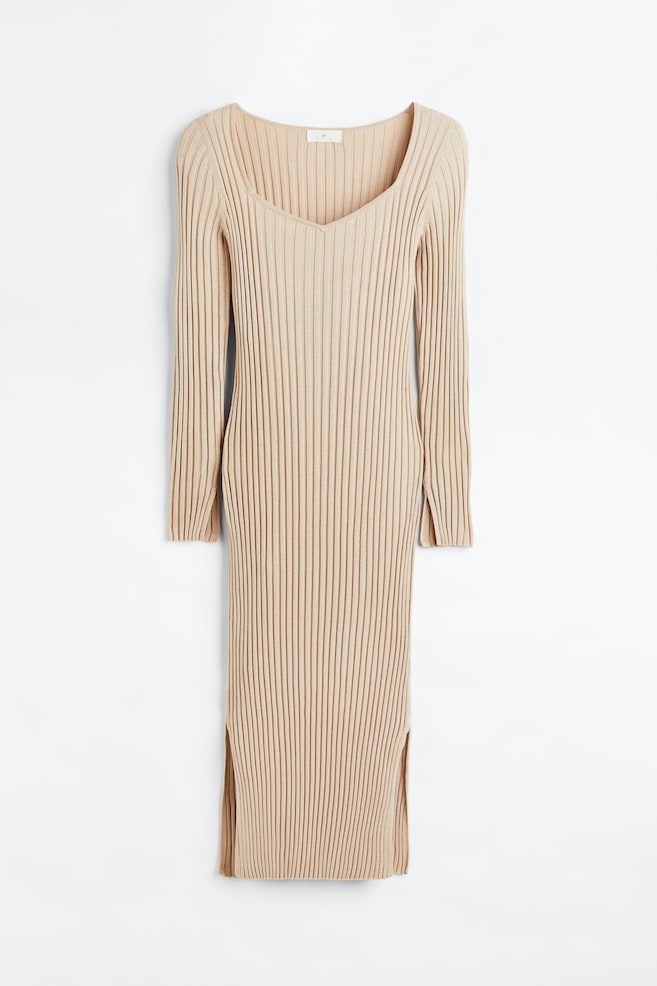 Rib-knit bodycon dress - Light beige/White/Striped - 2