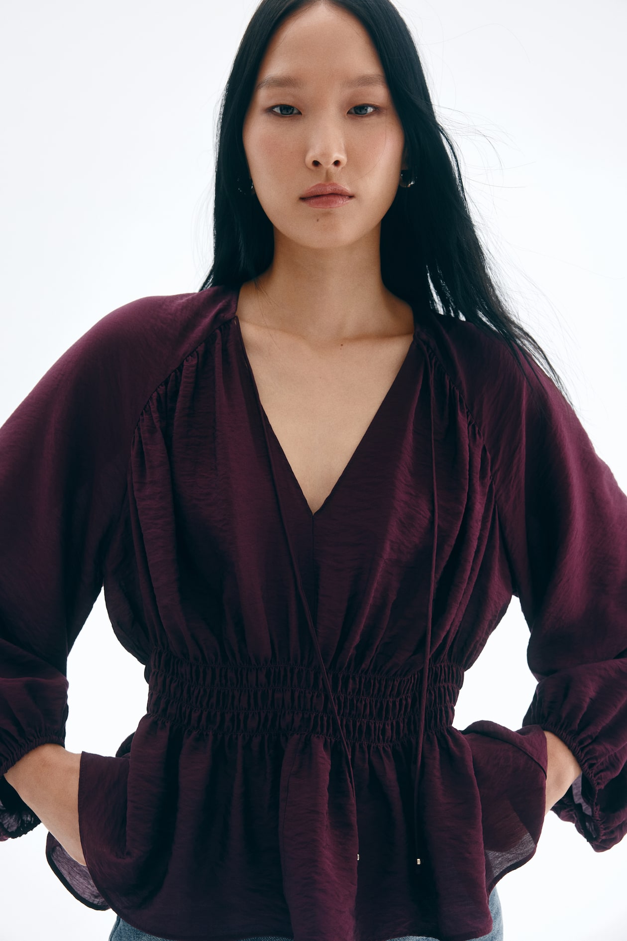 Smocked Blouse - Plum red - Ladies | H&M US