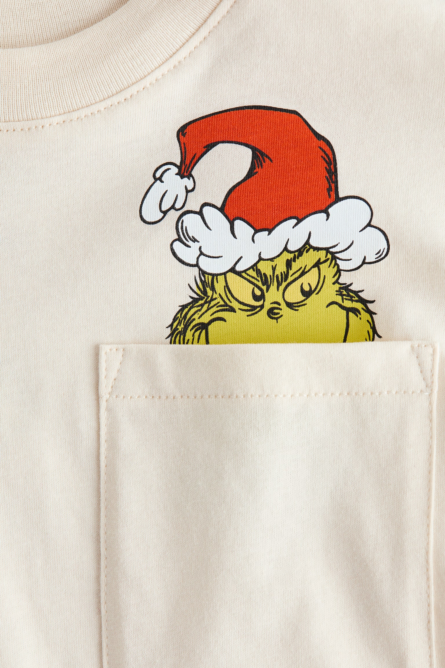 Pocket-detail cotton T-shirt - Cream/The Grinch - 2