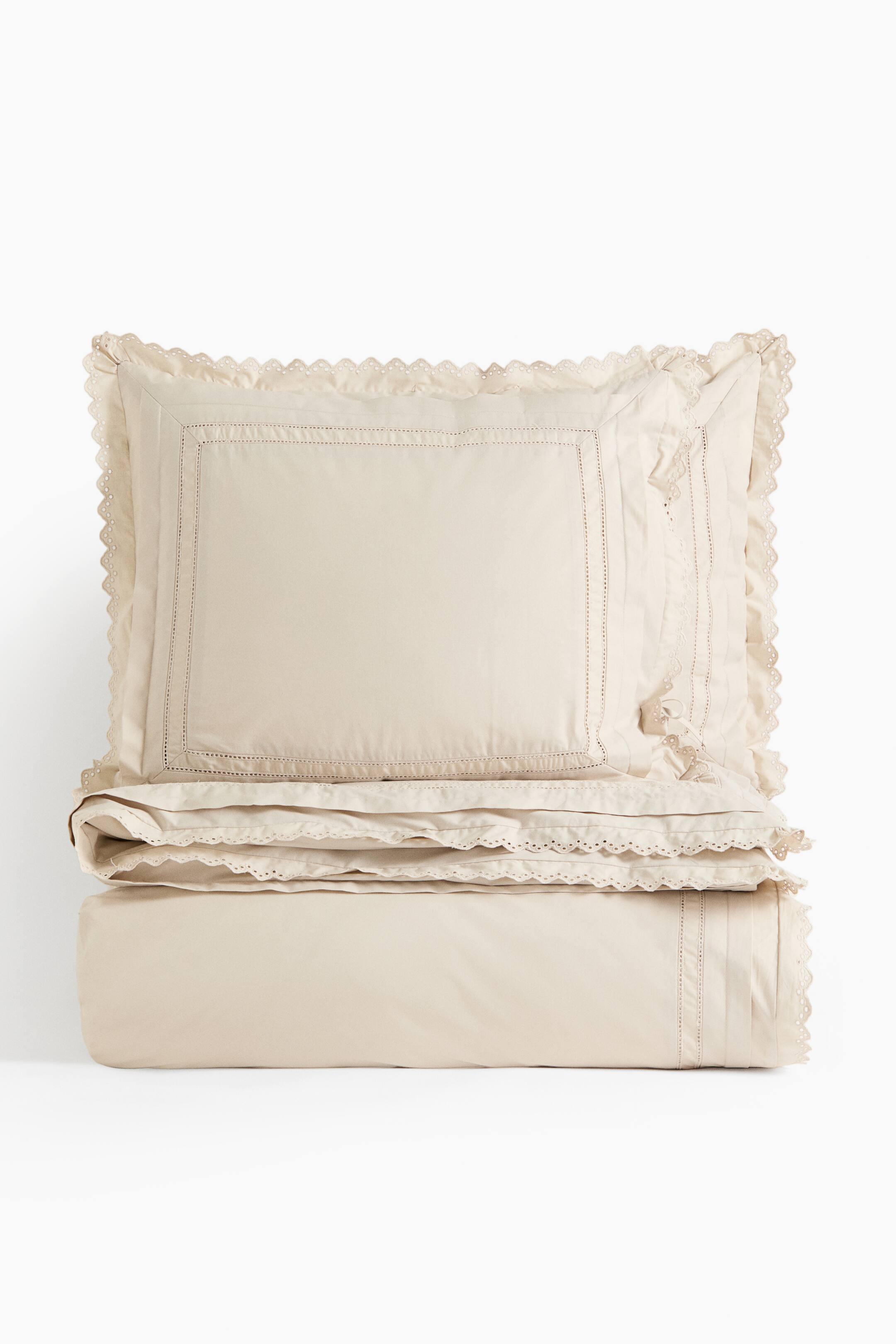 View larger image: Broderie anglaise double/king duvet cover set - Light beige - Home All | H&M 1