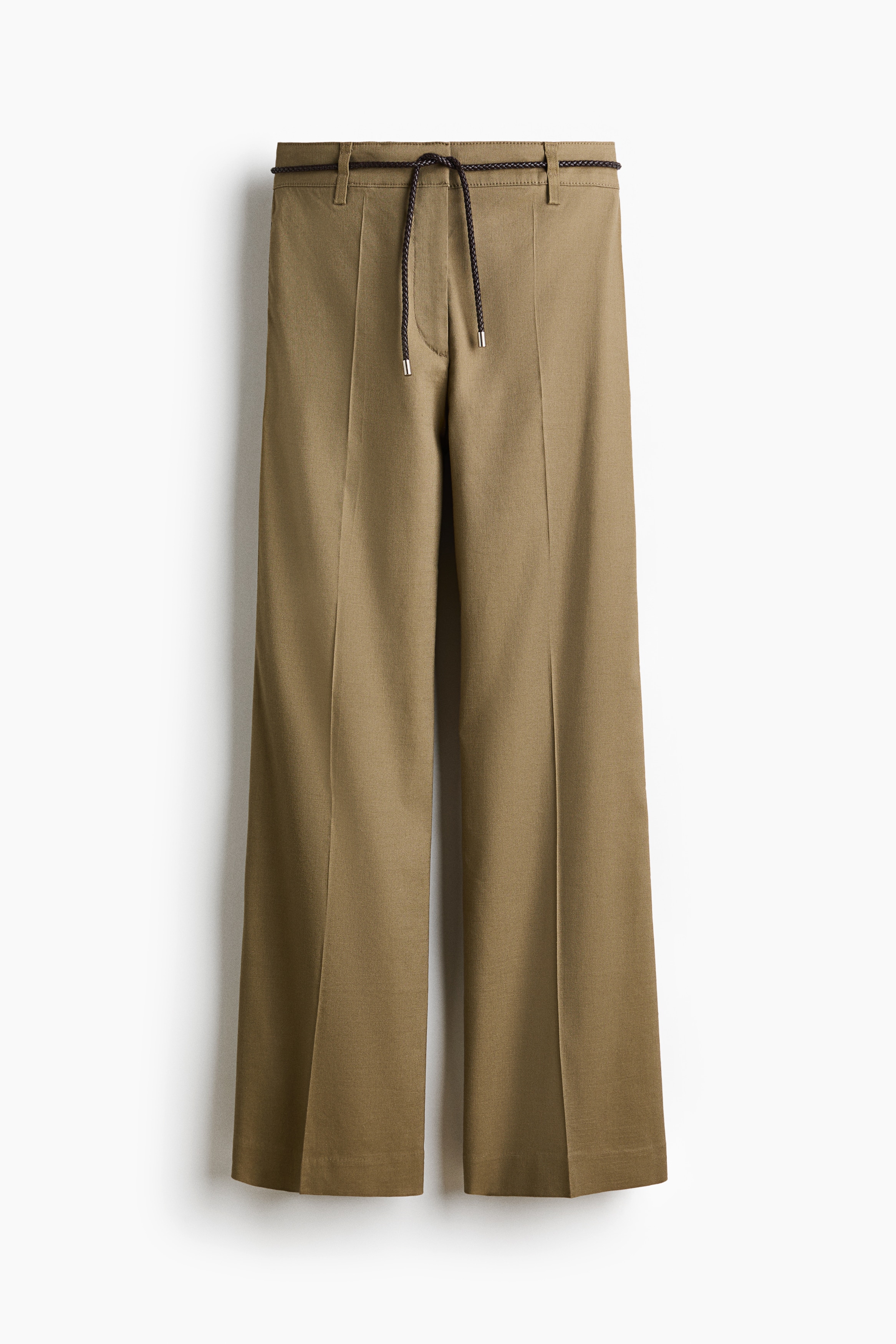 Bootcut-Hose aus Leinengemisch - Khakigrün/Beige
