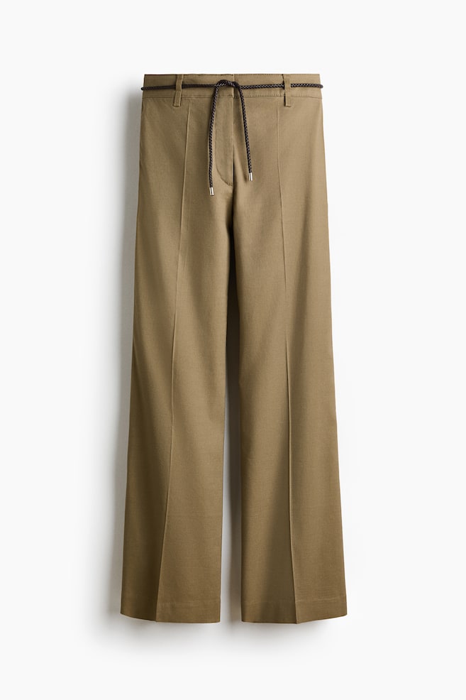 Linen-Blend Bootcut Pants - Khaki green/Beige - 1