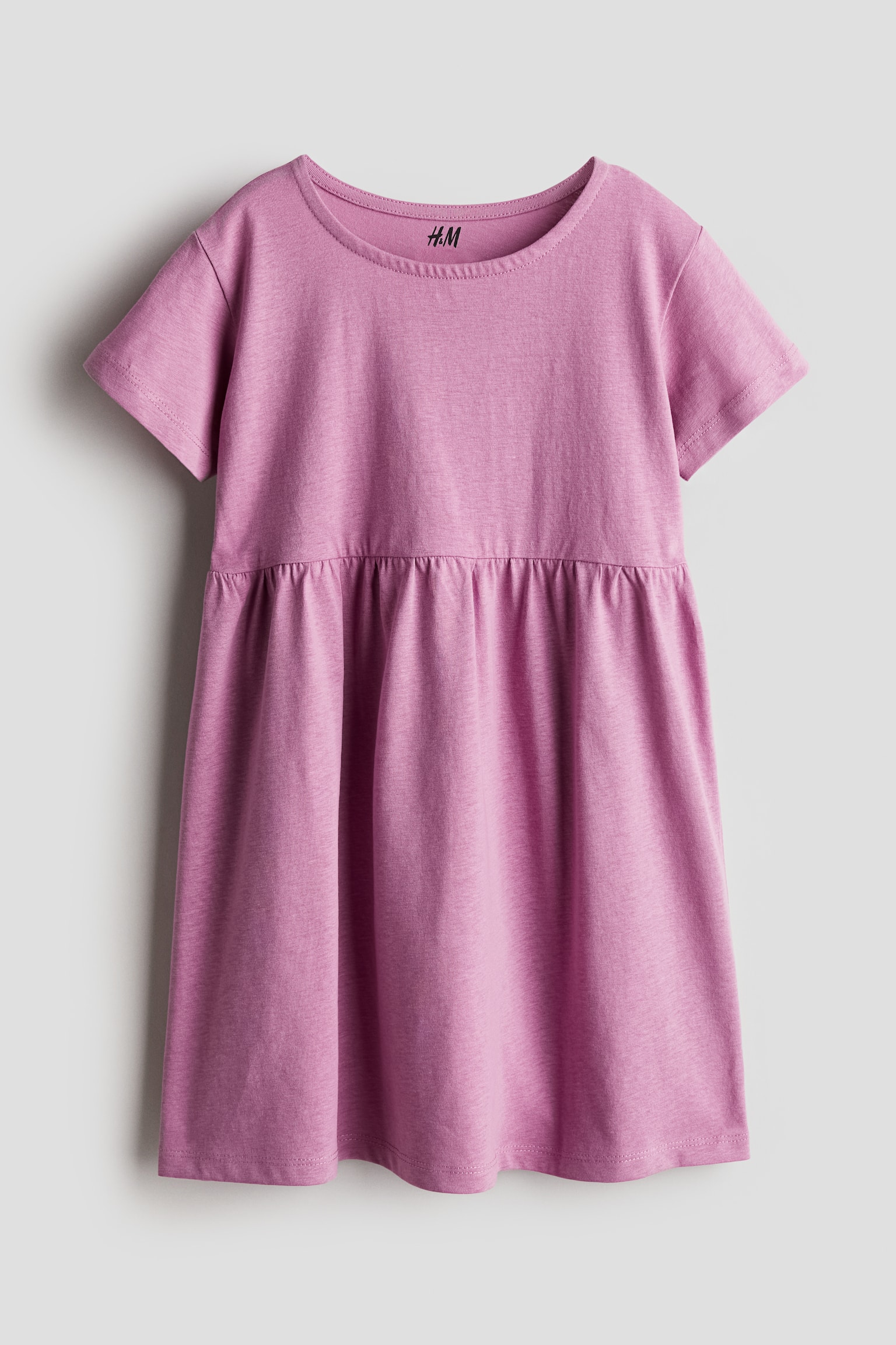 Cotton jersey dress - Dark pink/Dusty purple/White/Black striped/Light grey marl - 1