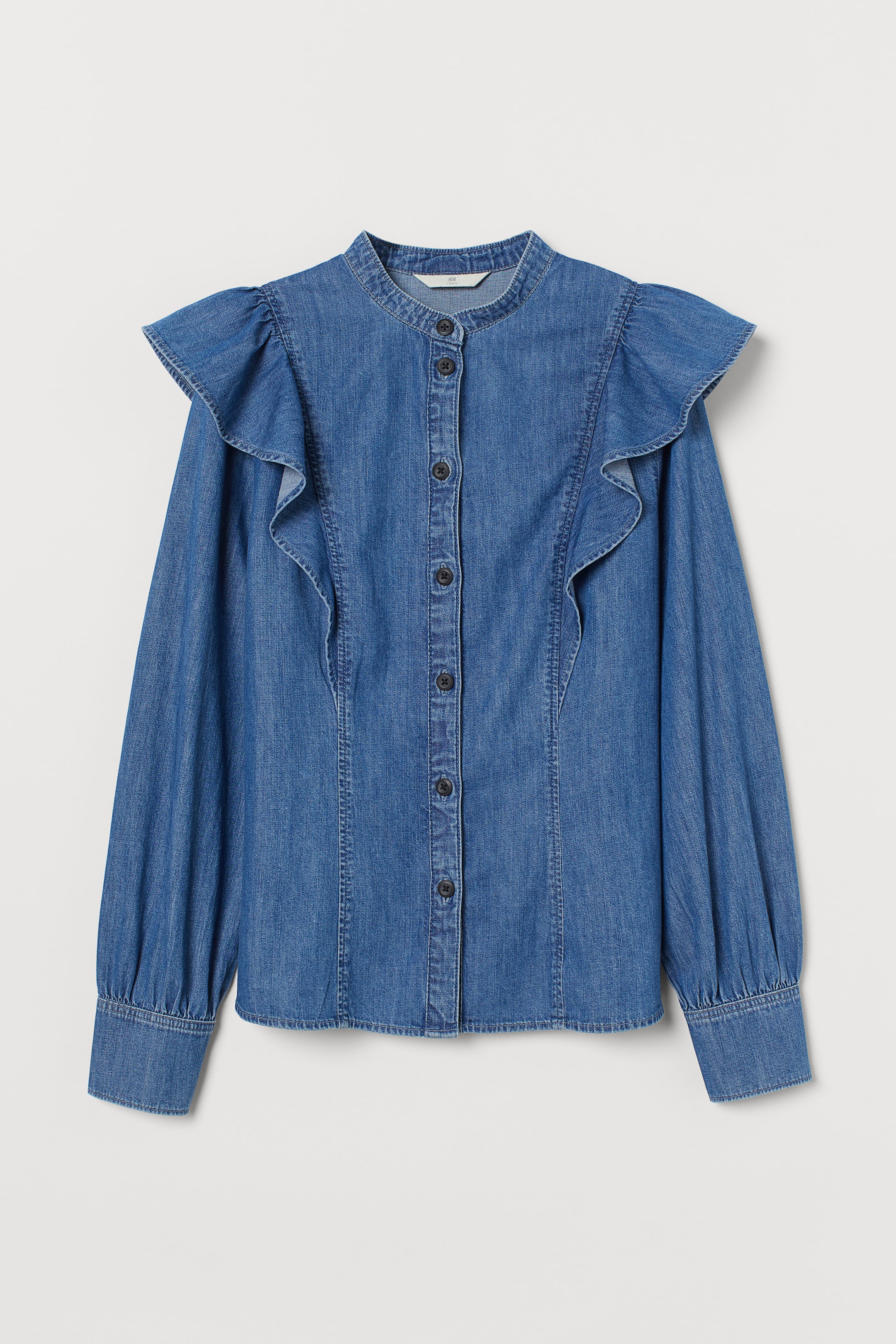 Denimbluse Mit Volants Blau Ladies Handm At 7043