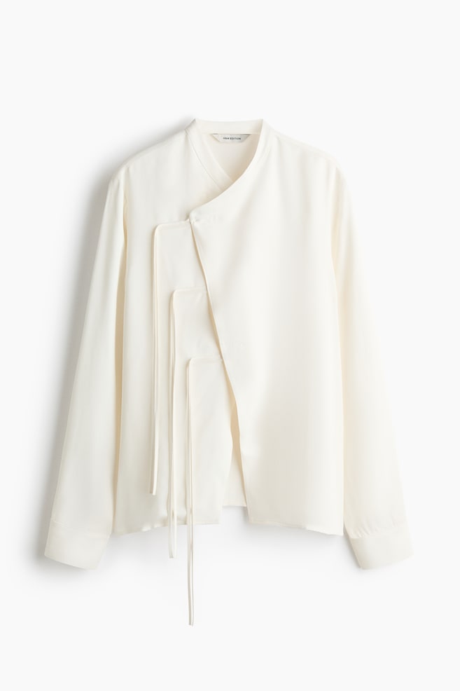 Blusa de viscosa con flecos - Crema - 1