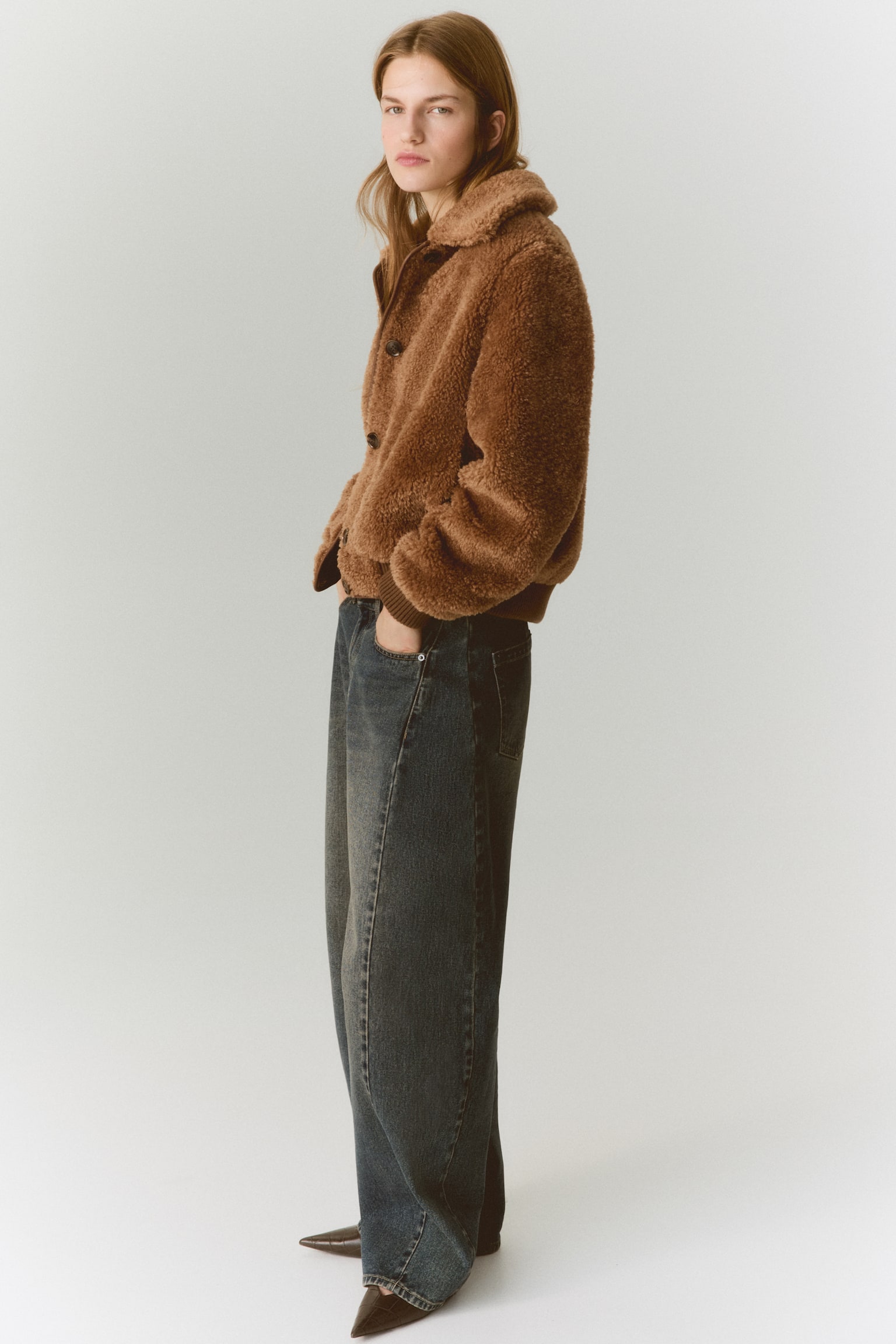 Rozpinana bluza z misia - Brown/Beżowy - 3