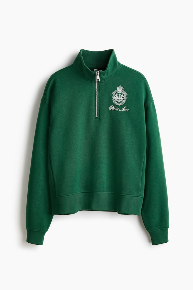 Motif Detaylı ve Yarım Fermuarlı Sweatshirt - Koyu yeşil/Belle Âme - 1